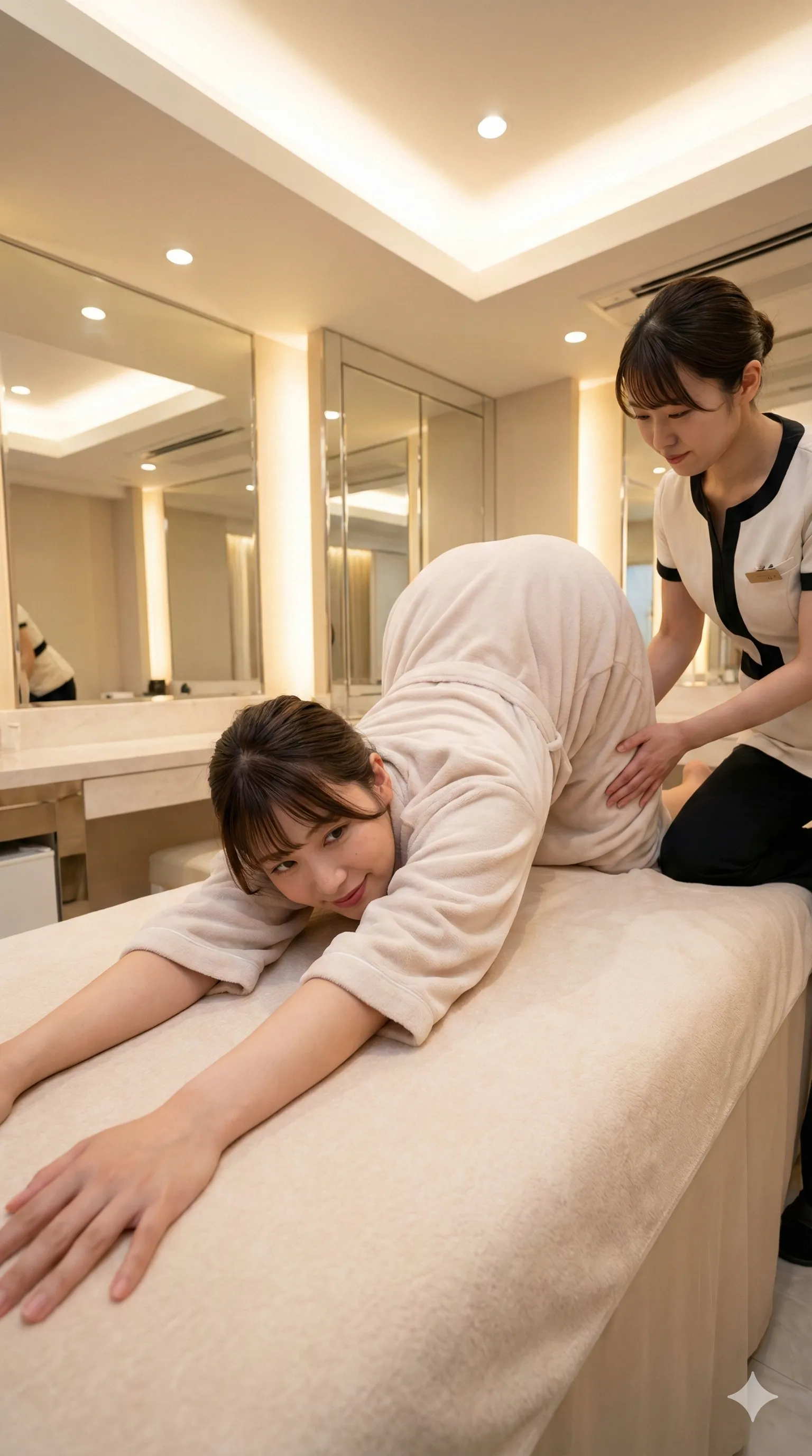 エステティシャン 集中する横顔と尻 022