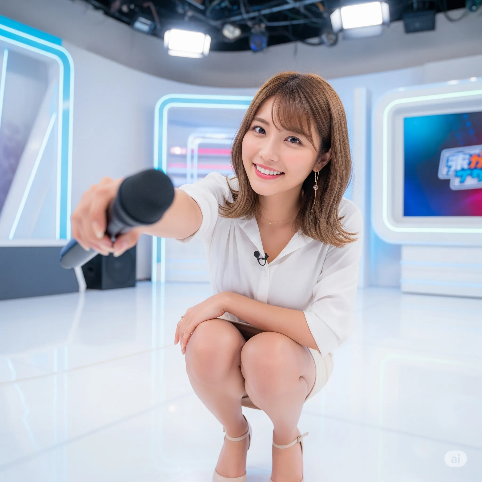 女子アナ スタジオ仕事 屈んだ横姿 フェチショット 008