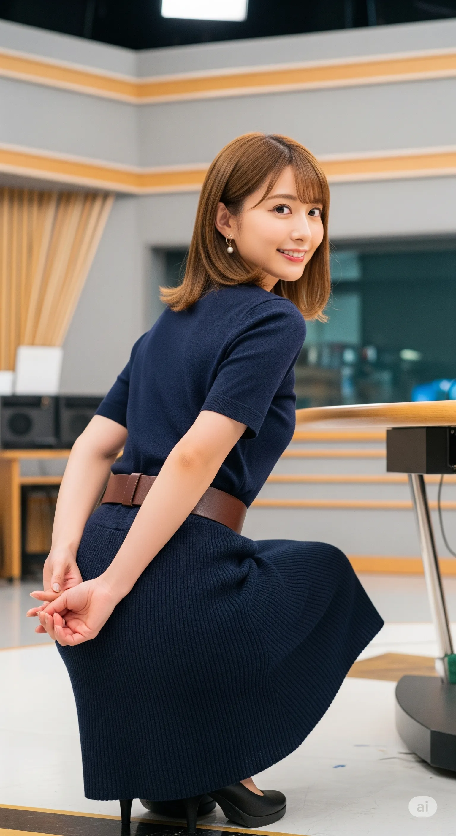 女子アナ スタジオ 振り返り笑顔 フェチ目線 011