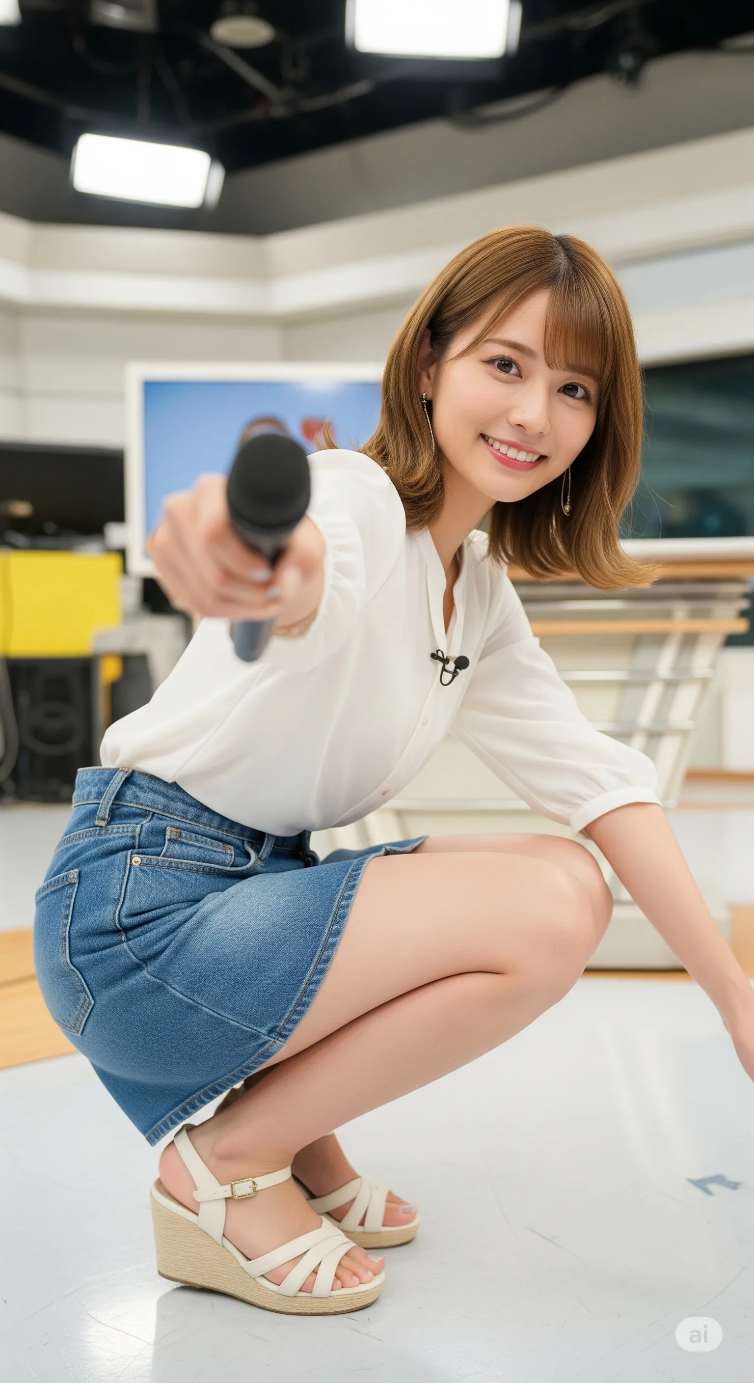 女子アナ マイク前 屈み仕草 隠れフェチ 014