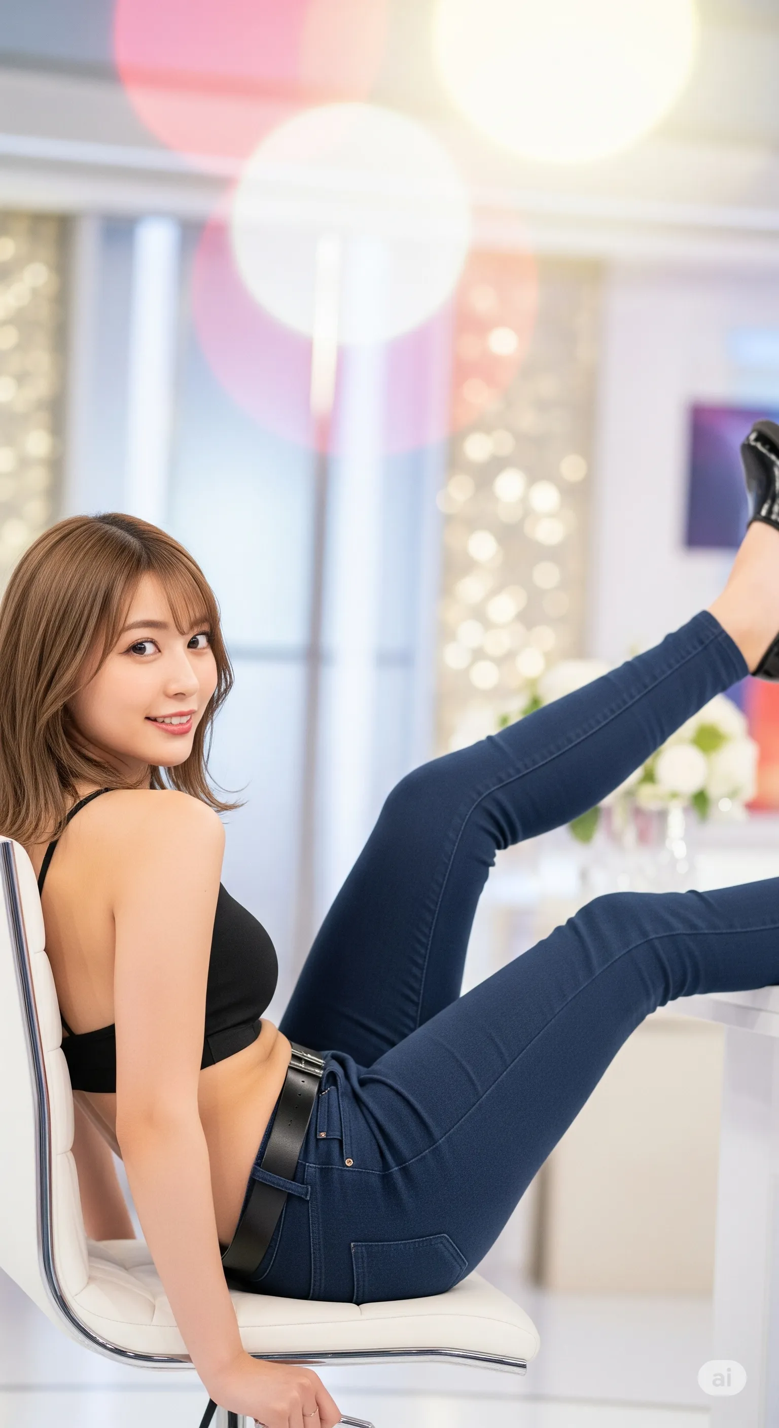 女子アナ スタジオ前屈 タイトライン強調 026