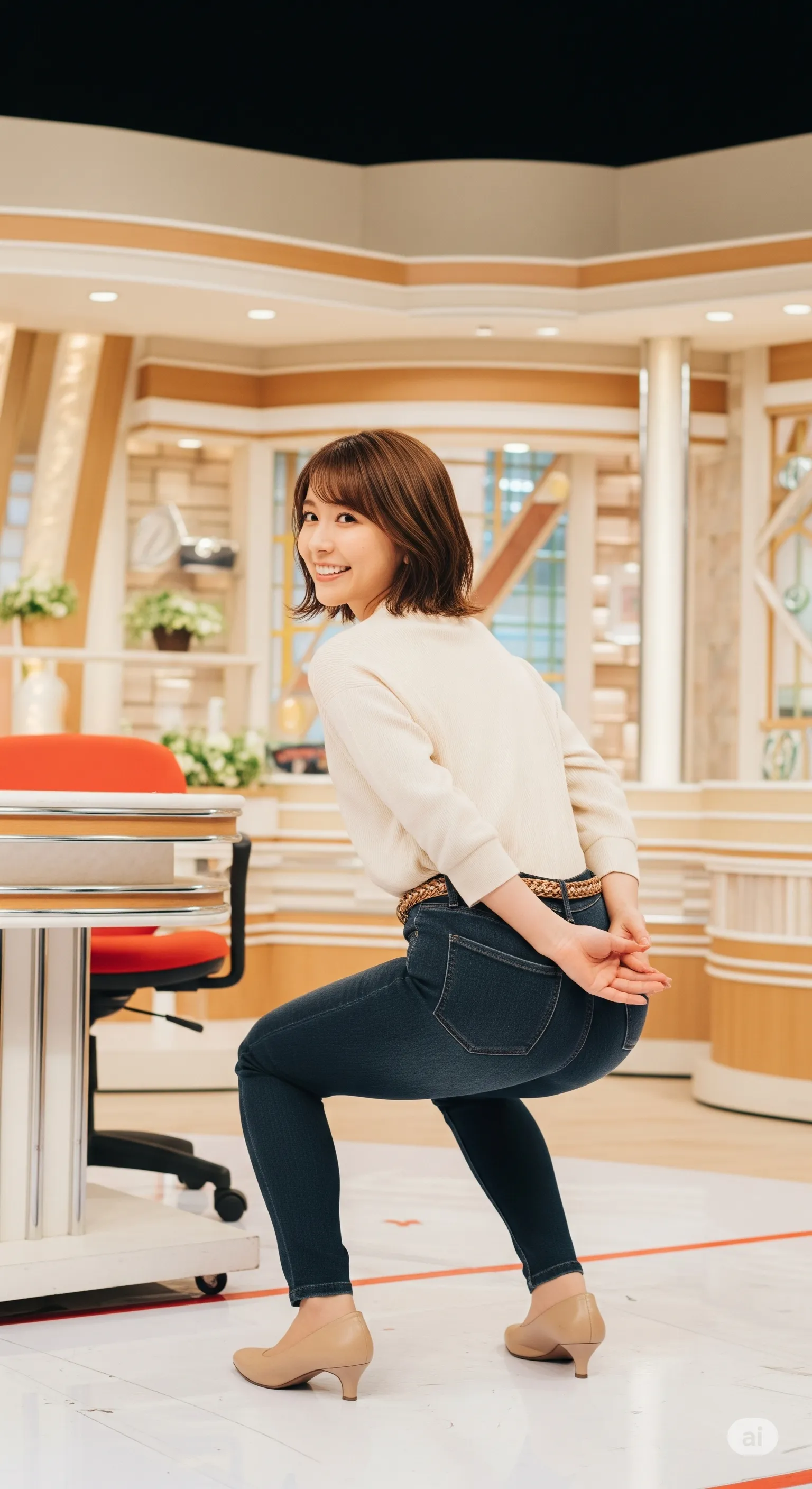 女子アナ 後ろ姿振り返り タイトスカート美形 032