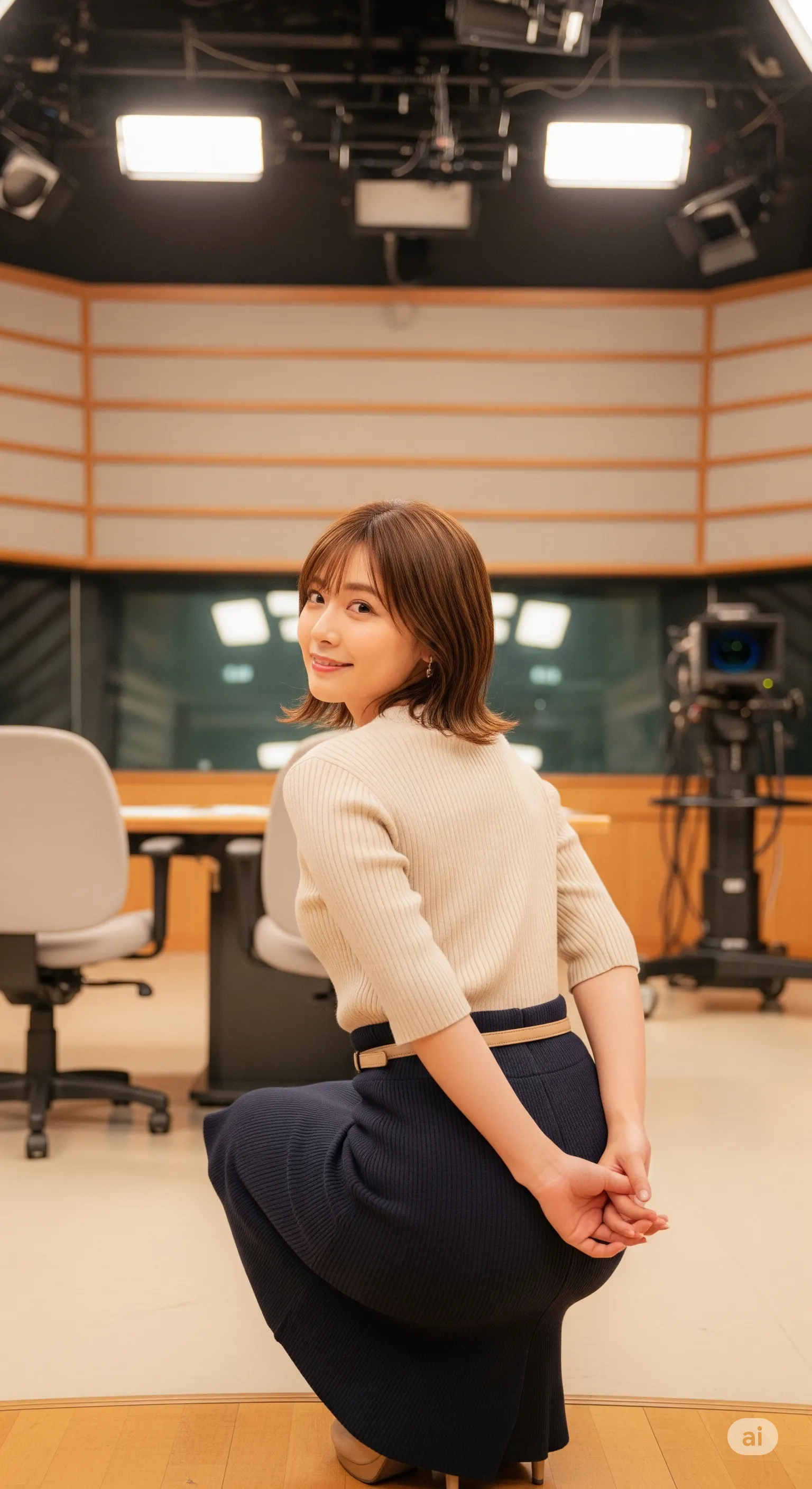 女子アナ スタジオ屈む瞬間 思わず惹かれる 050