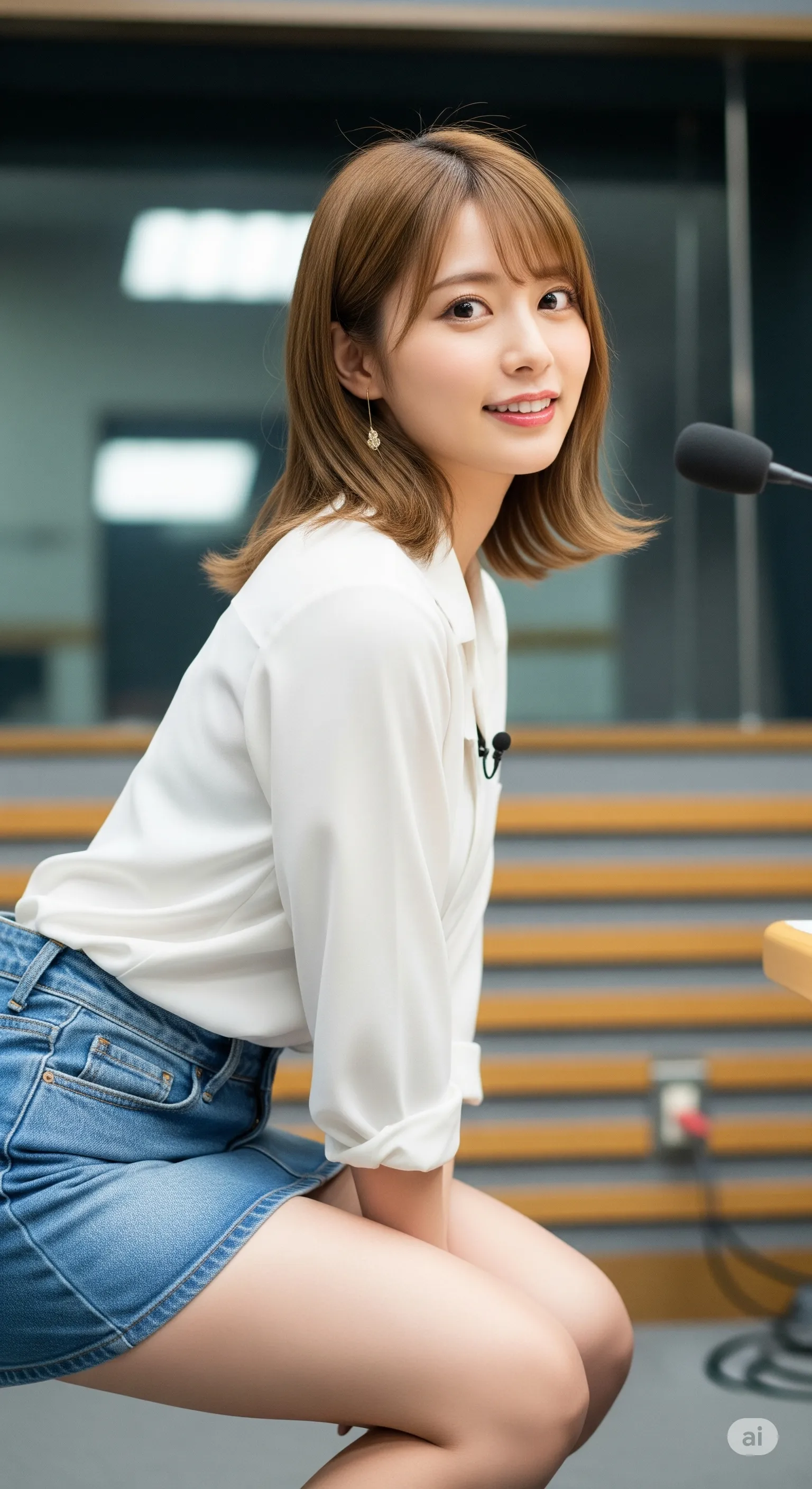 女子アナ マイク前屈み 清楚なのにフェチ 051