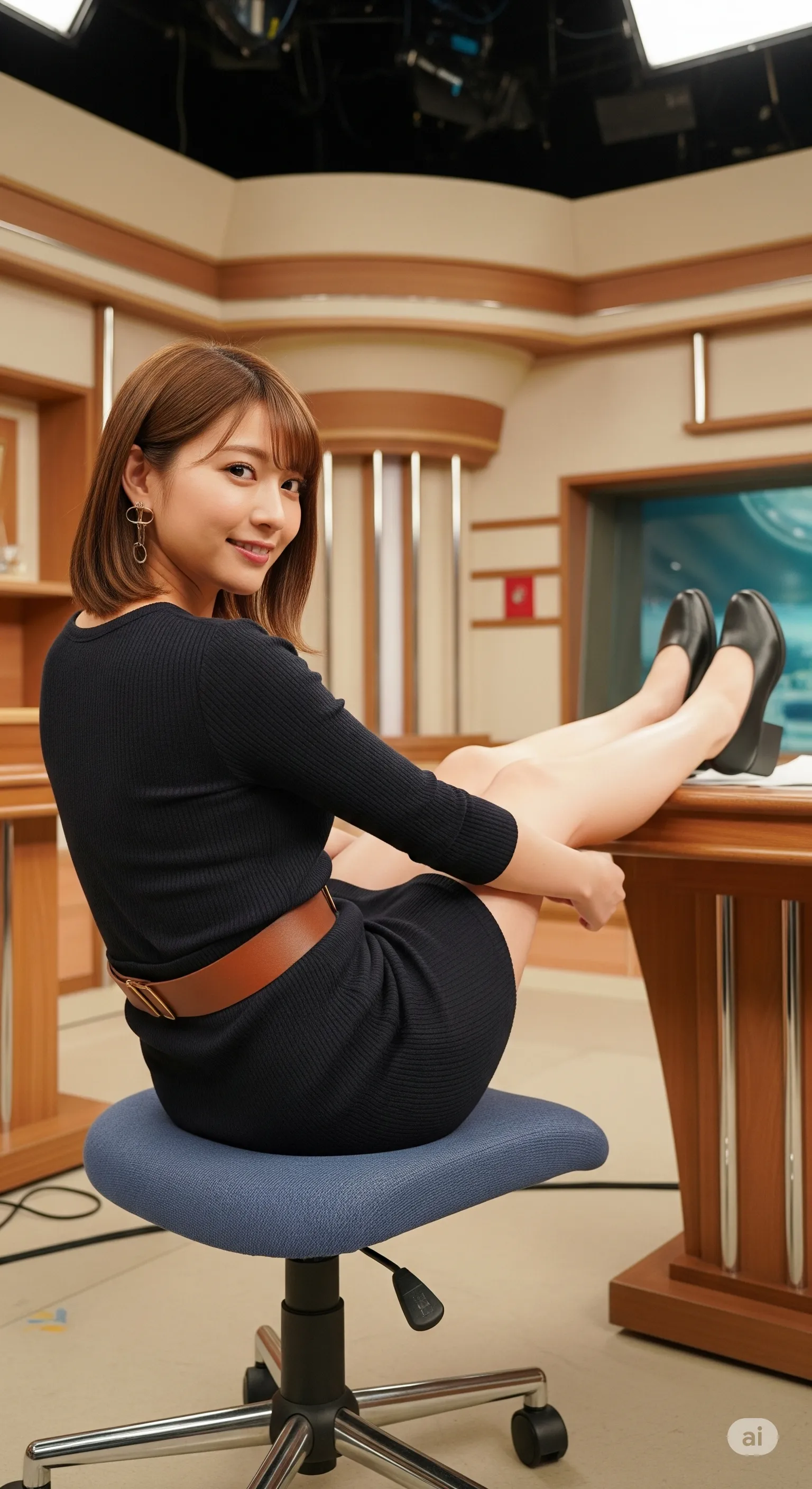 女子アナ 屈む瞬間の曲線 隠れフェチショット 063