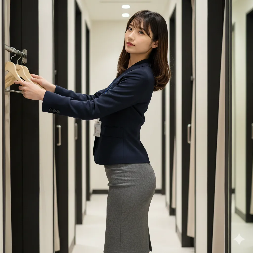 働く美女 屈んだ瞬間のタイトな曲線 012