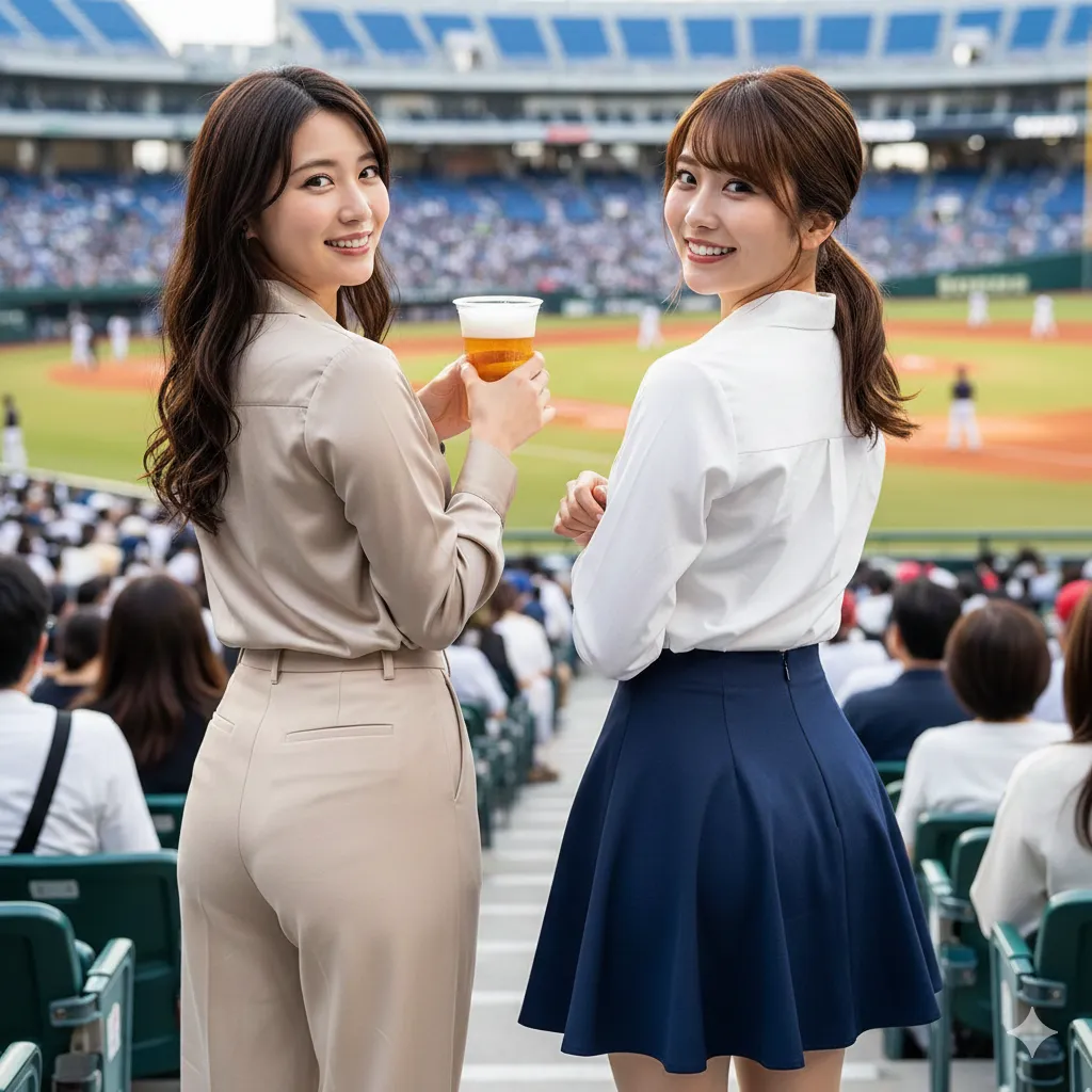 球場の狭い座席が生み出す、密着尻フェチアングル