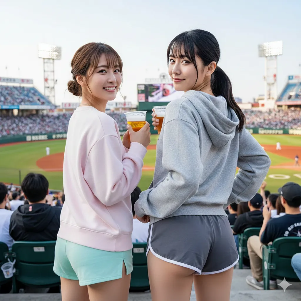 応援バットを構える瞬間の、しなやかなS字曲線