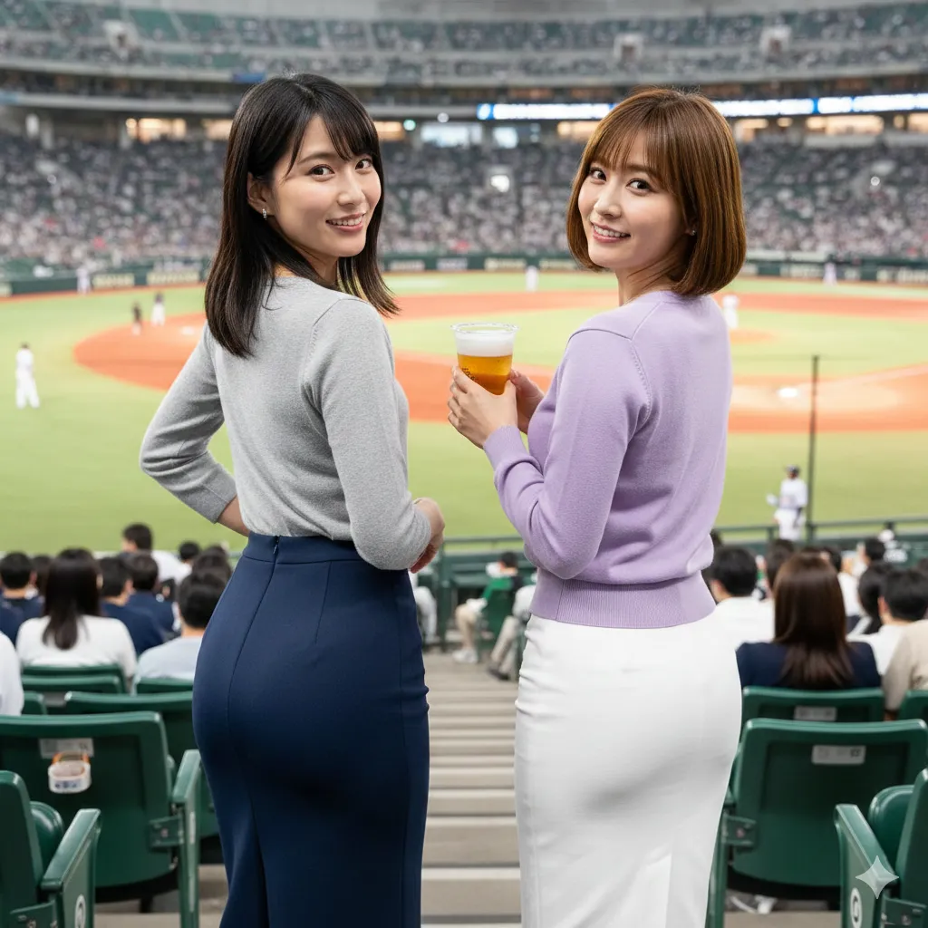 球場の喧騒を背景にした、一輪の艶やかな観客美女