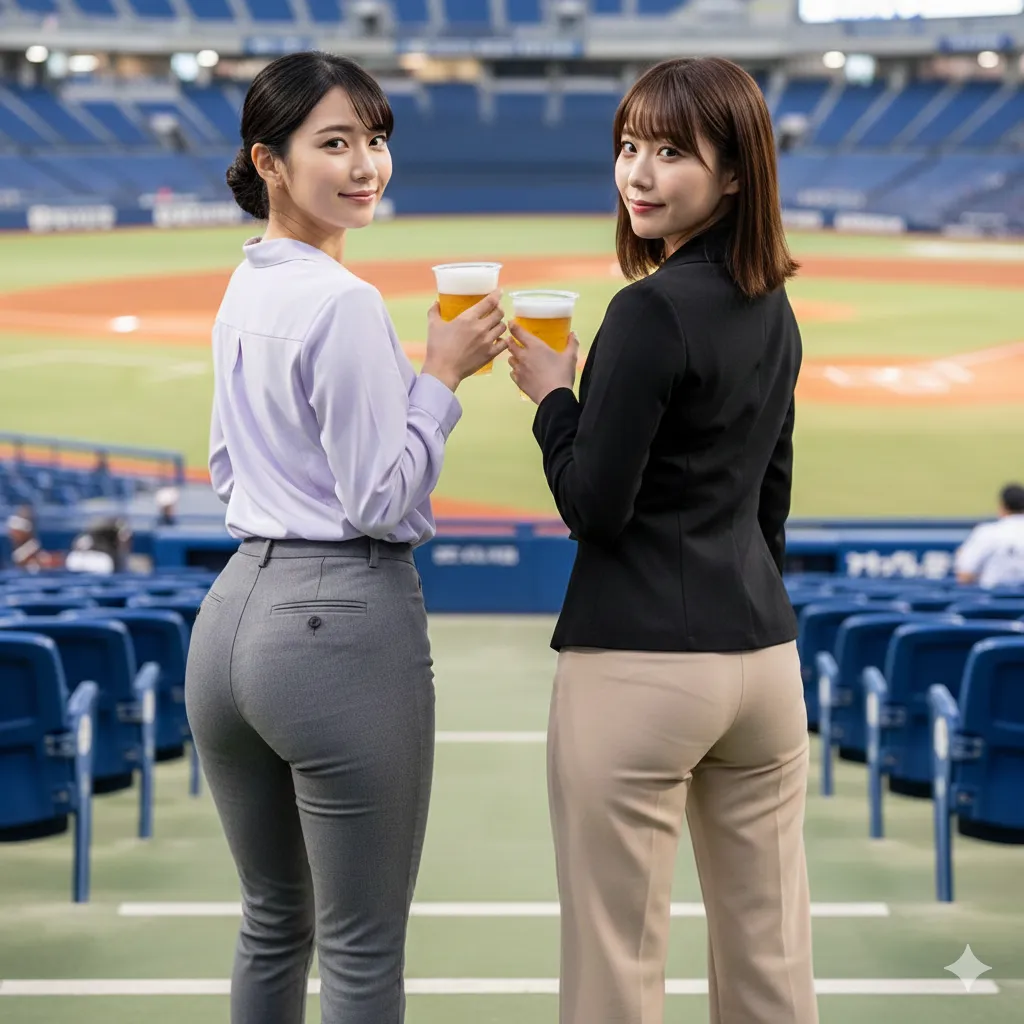 応援の合間に見せる、リラックスした美尻ポーズ