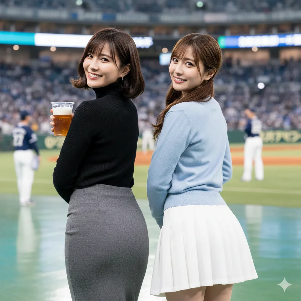 球場に舞い降りた、美魔女観客のしっとりとした後ろ姿