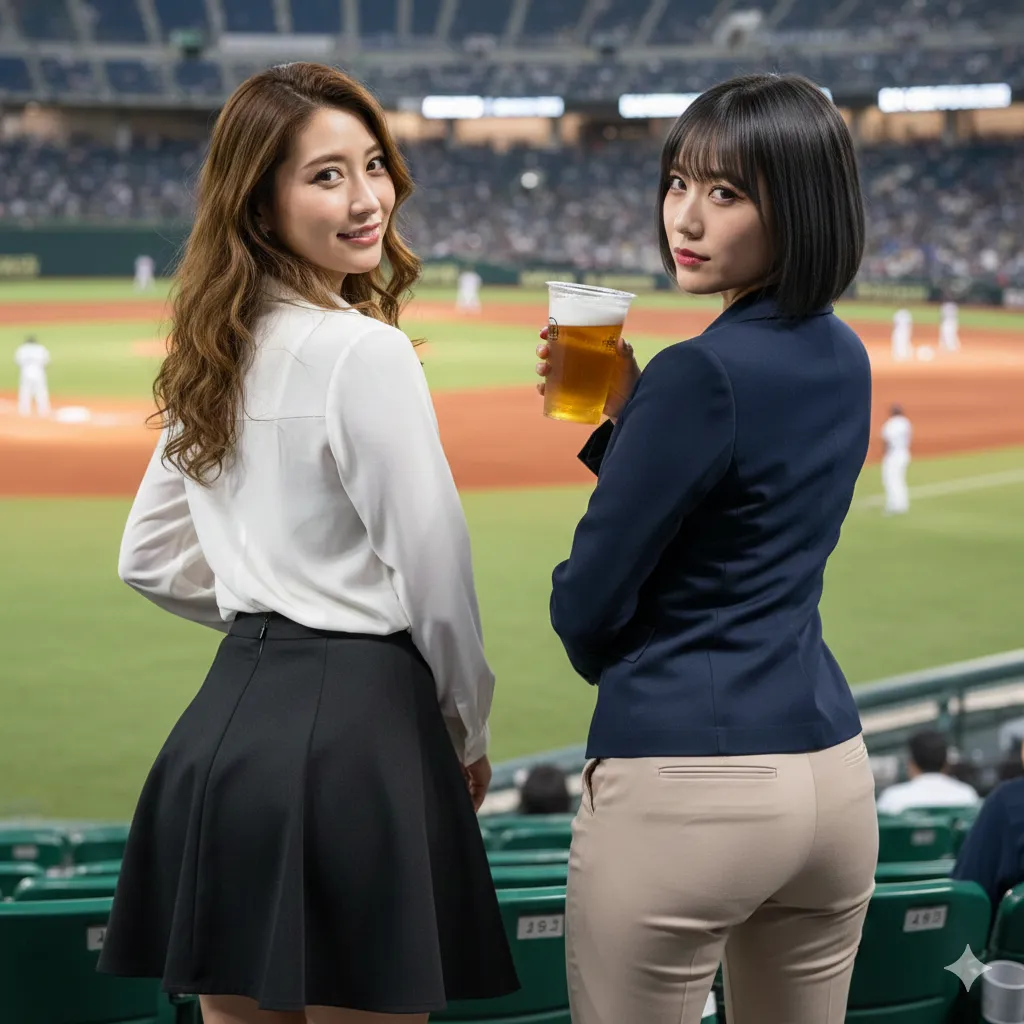 スタジアムの光を浴びて艶めく、究極の私服尻