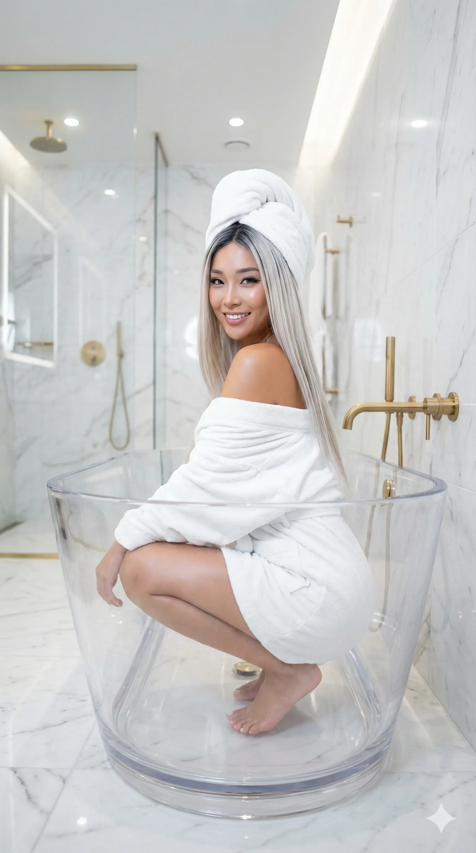 湯上がりの純白フェティシズム｜タオル一枚で魅せる浴室立ちポーズグラビア