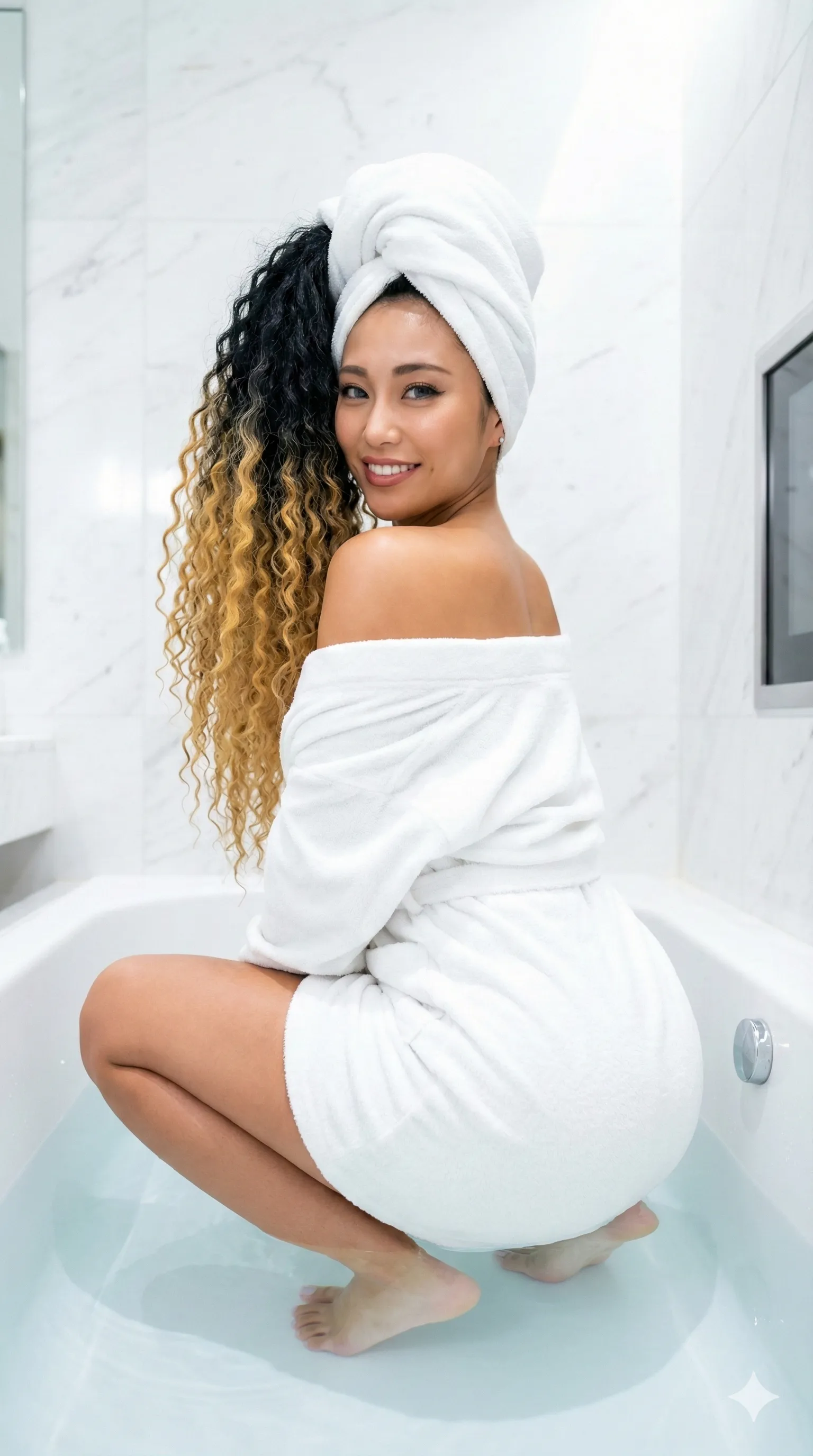 湯上がりの火照った肌と白いタオルのコントラストが美しいフェチ画像