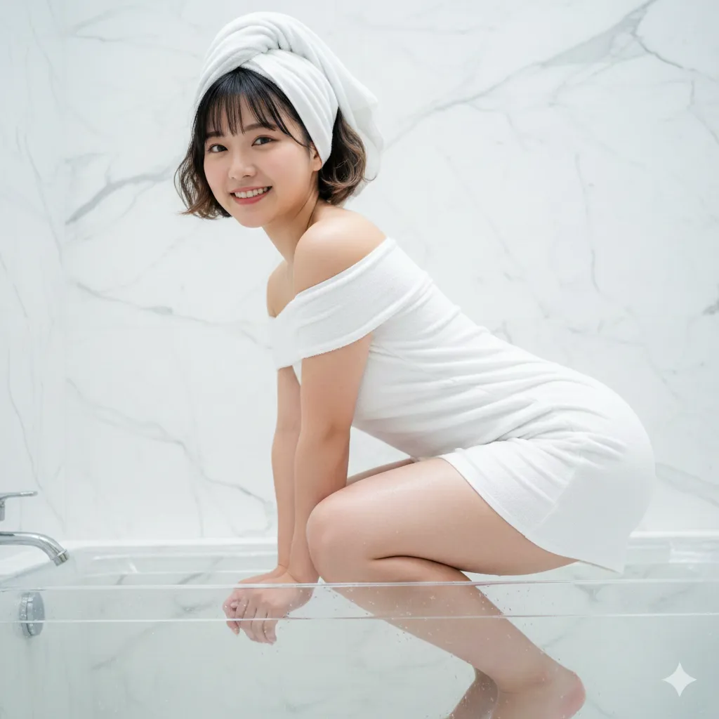 湯気に包まれた幻想的な空間で浮かび上がるS字ライン フェチ画像