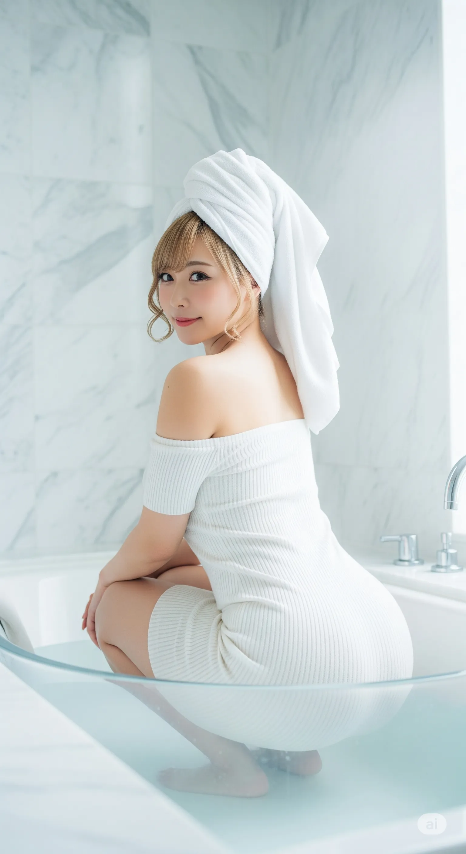 鏡越しの視線とタオル越しの肉感を楽しむフェチ画像