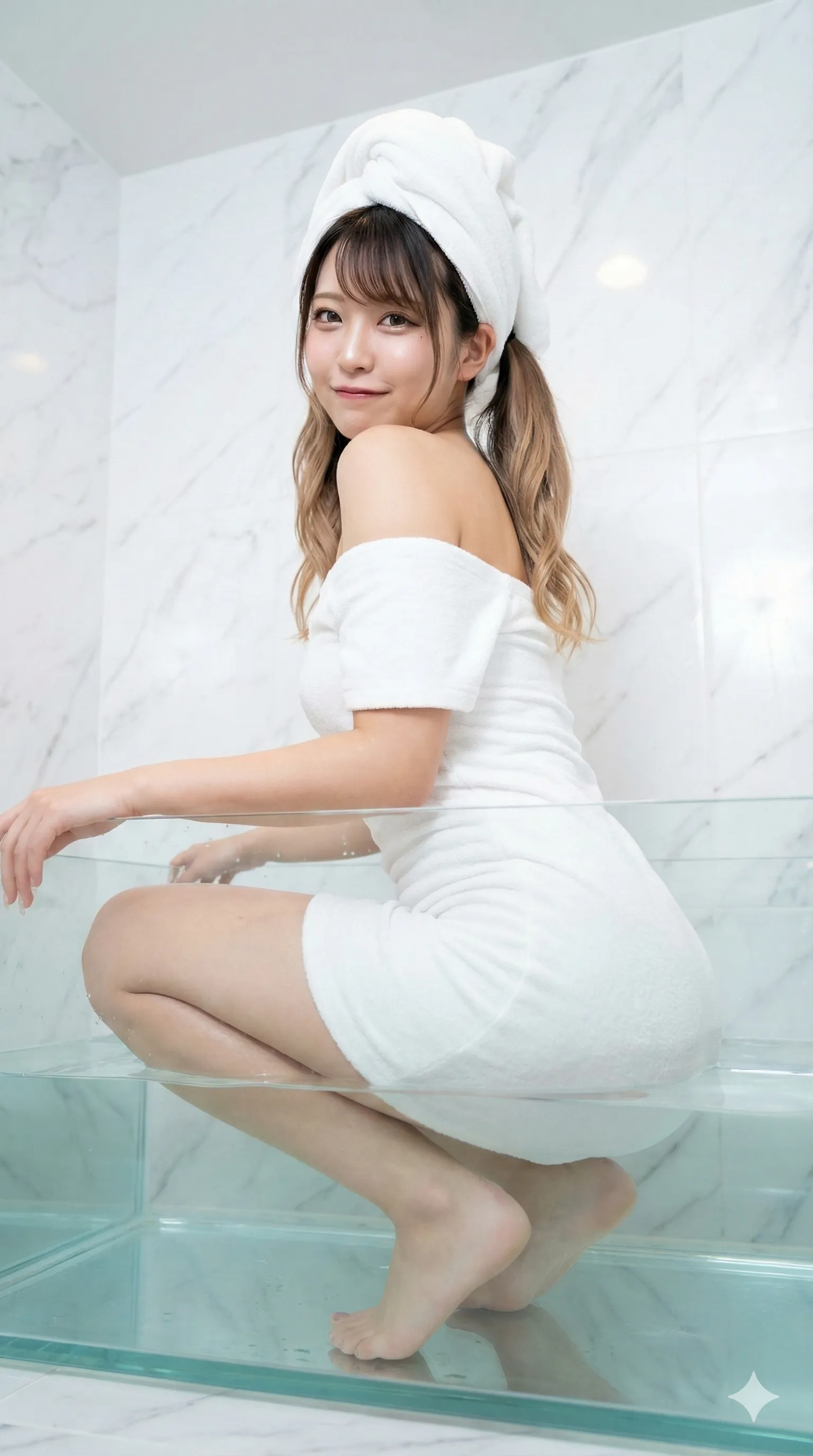 タオルの隙間からチラ見えする白い肌の背徳感 フェチ写真