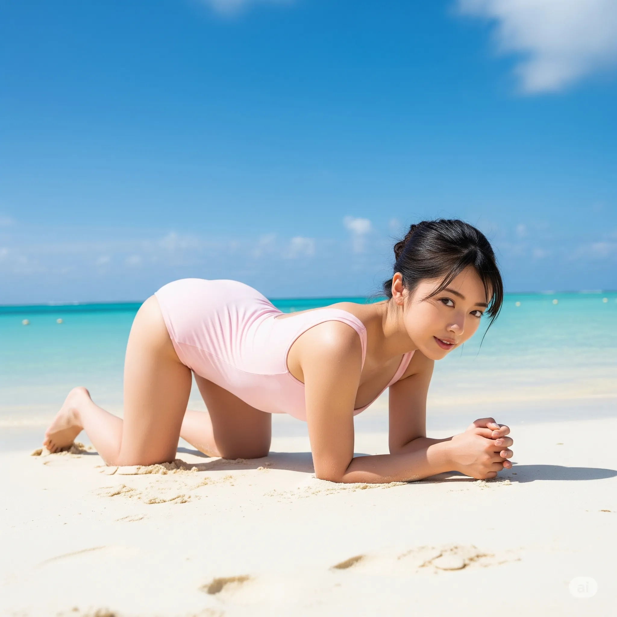 砂浜四つん這いの美尻ショット 054