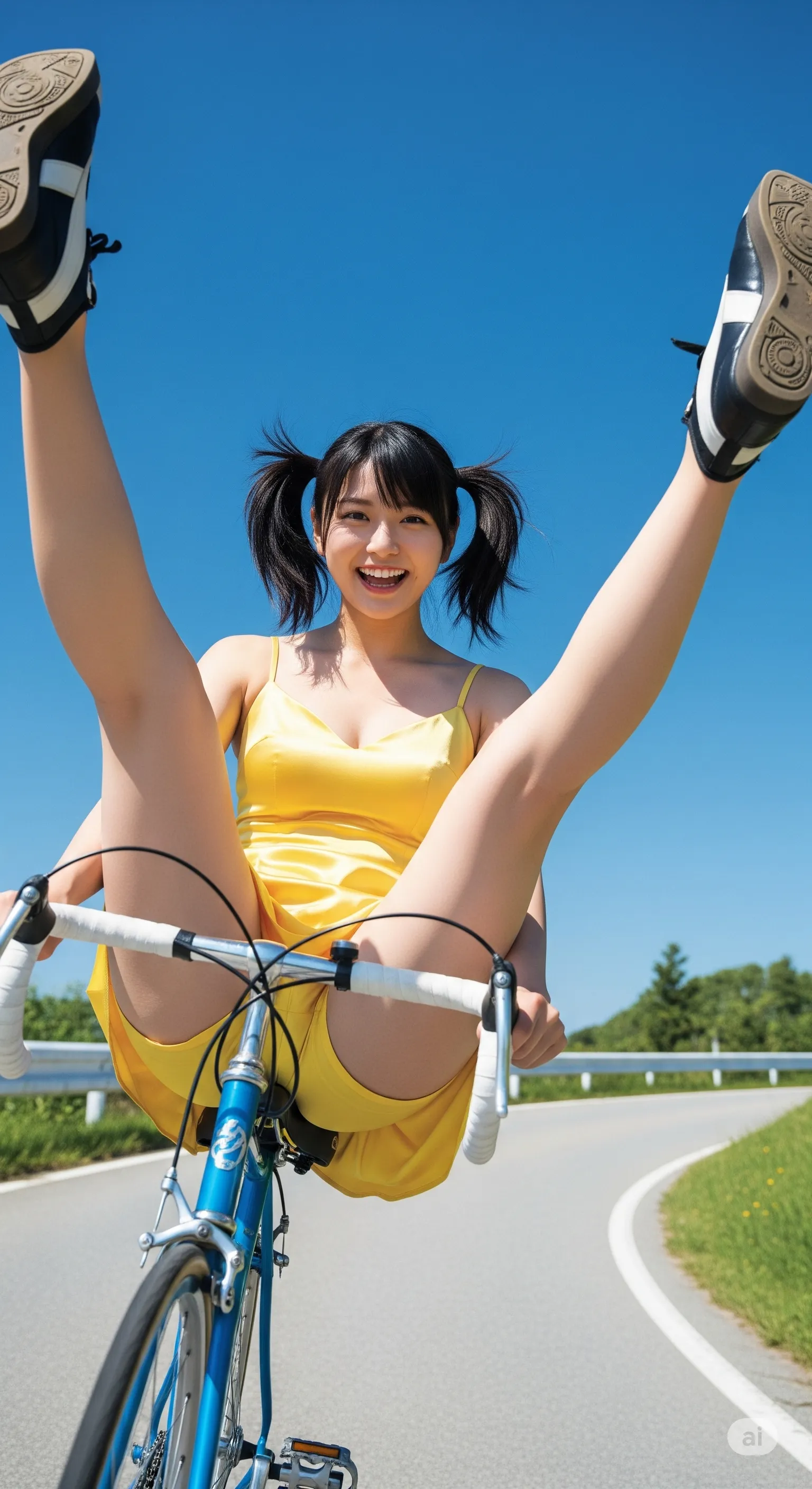 自転車にまたがる女性 開脚でパンティが際立つ着エロ