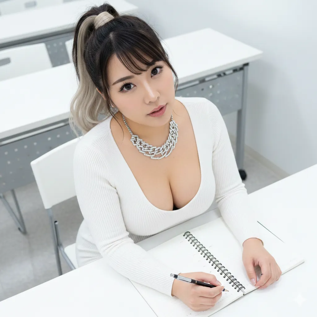 机越しに見える白Tラインが際立つ前傾姿勢ショット