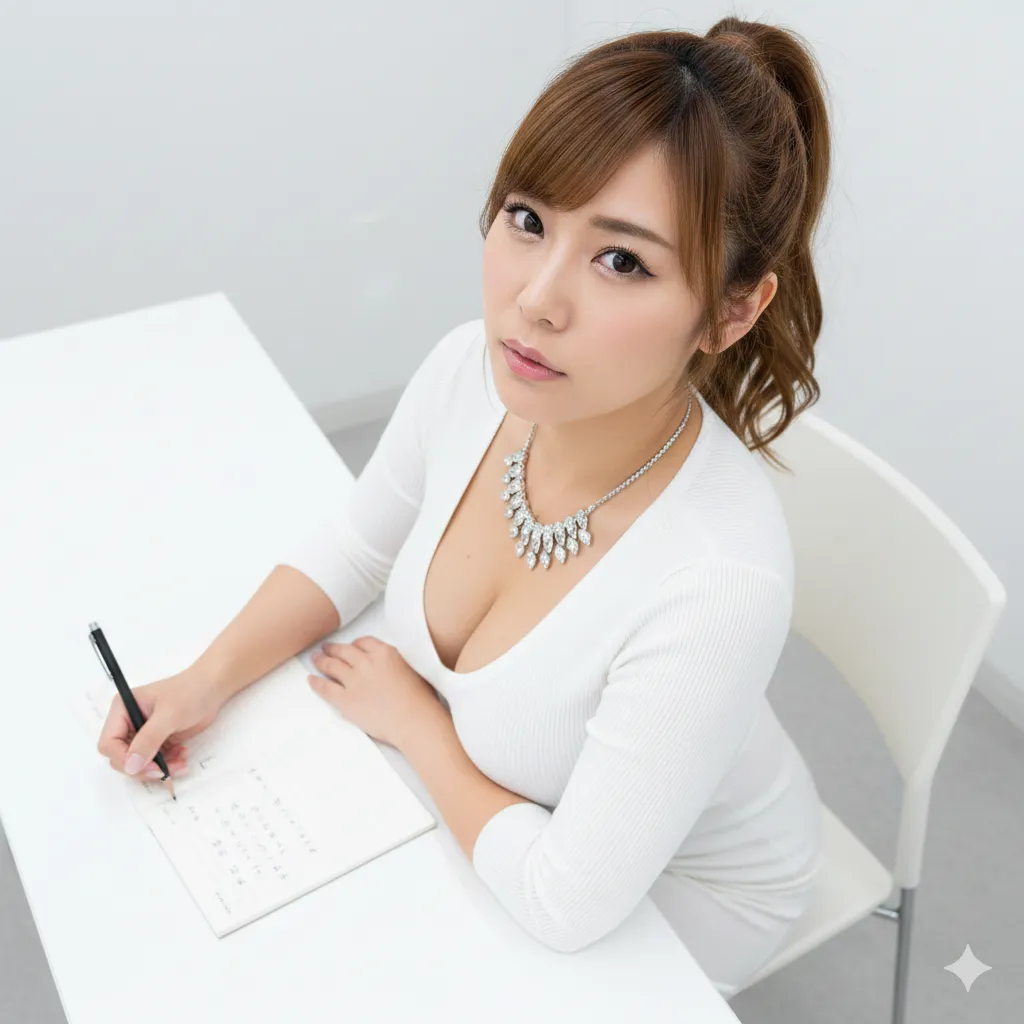 デスク前で立ち上がる瞬間の美脚ショット