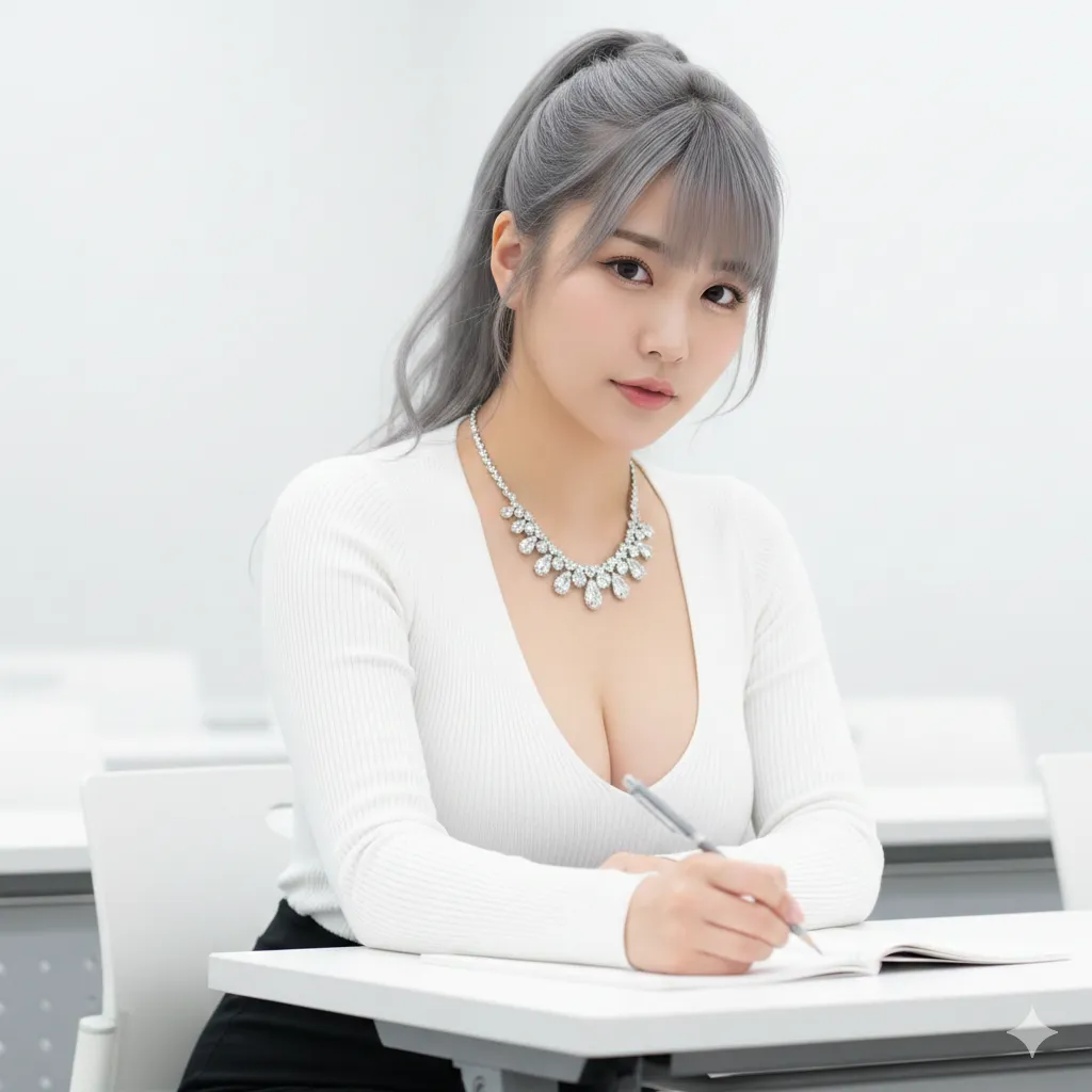 後ろ姿で白Tのラインが分かる勉強中バックショット