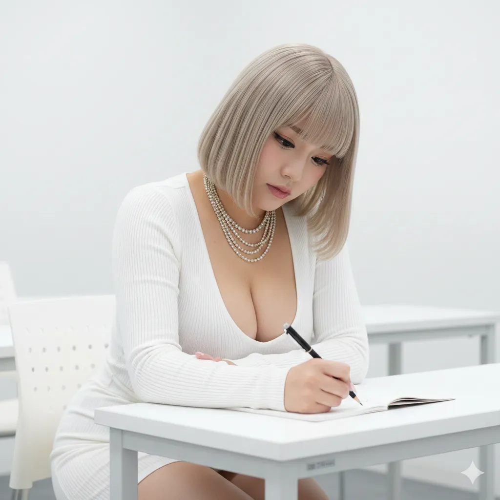 椅子の背にもたれた休憩中の大人ギャル構図