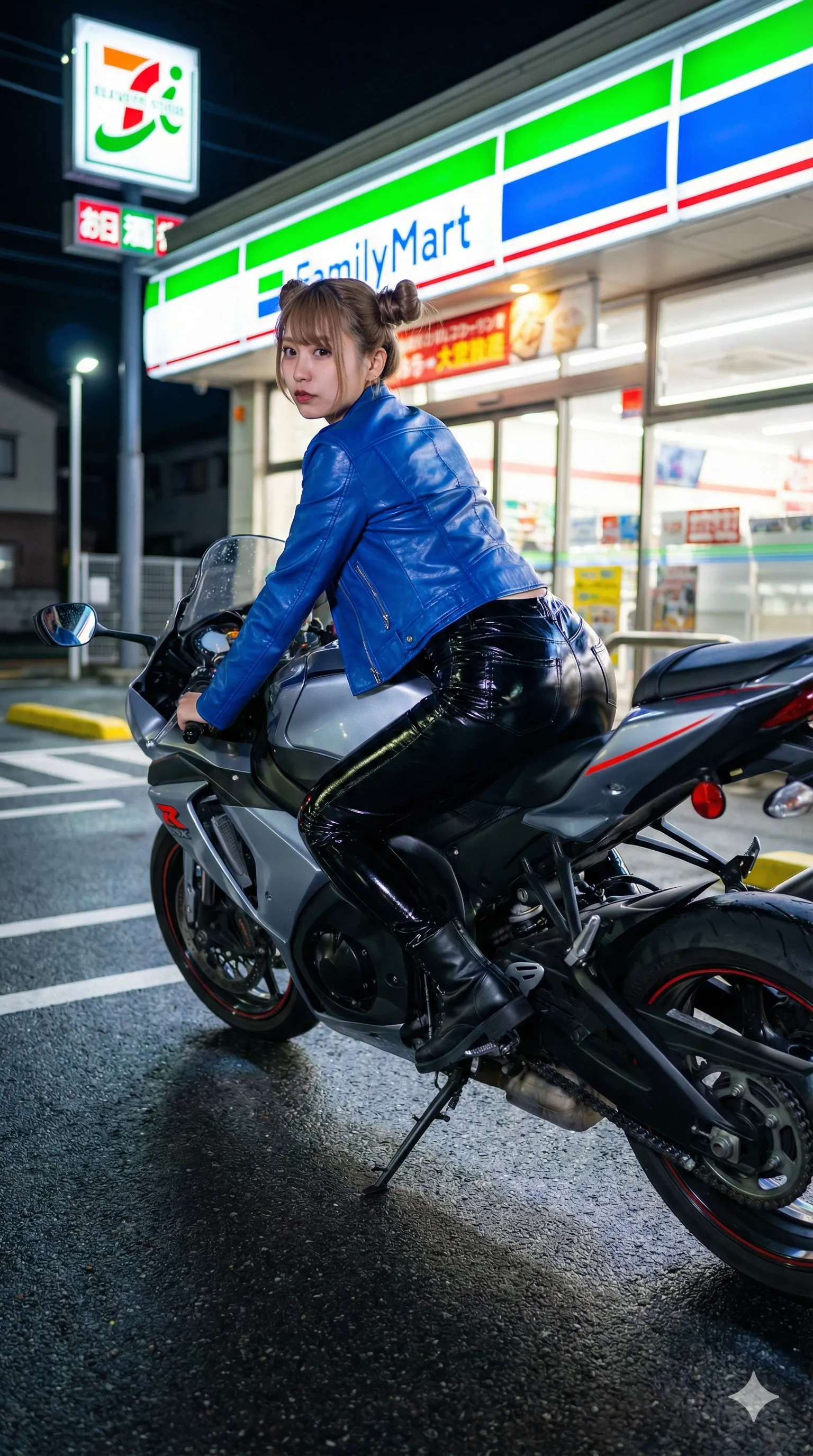 バイク跨がり 尻の肉感 レザーパンツ 011