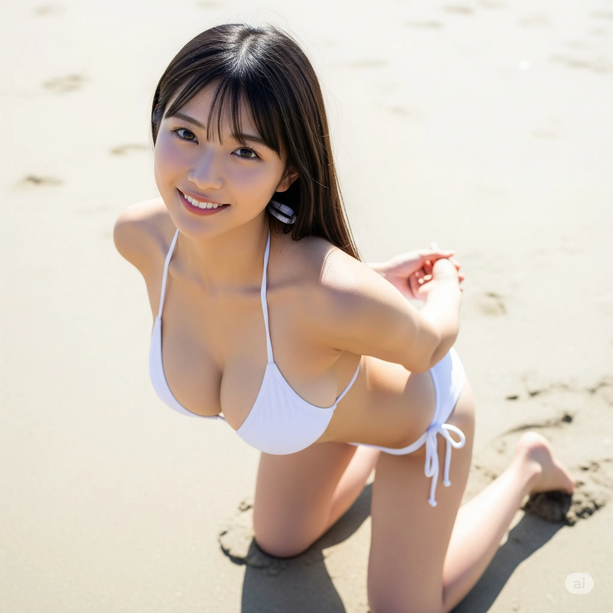 ビキニ女性 四つん這い 太ももフェチ向け画像