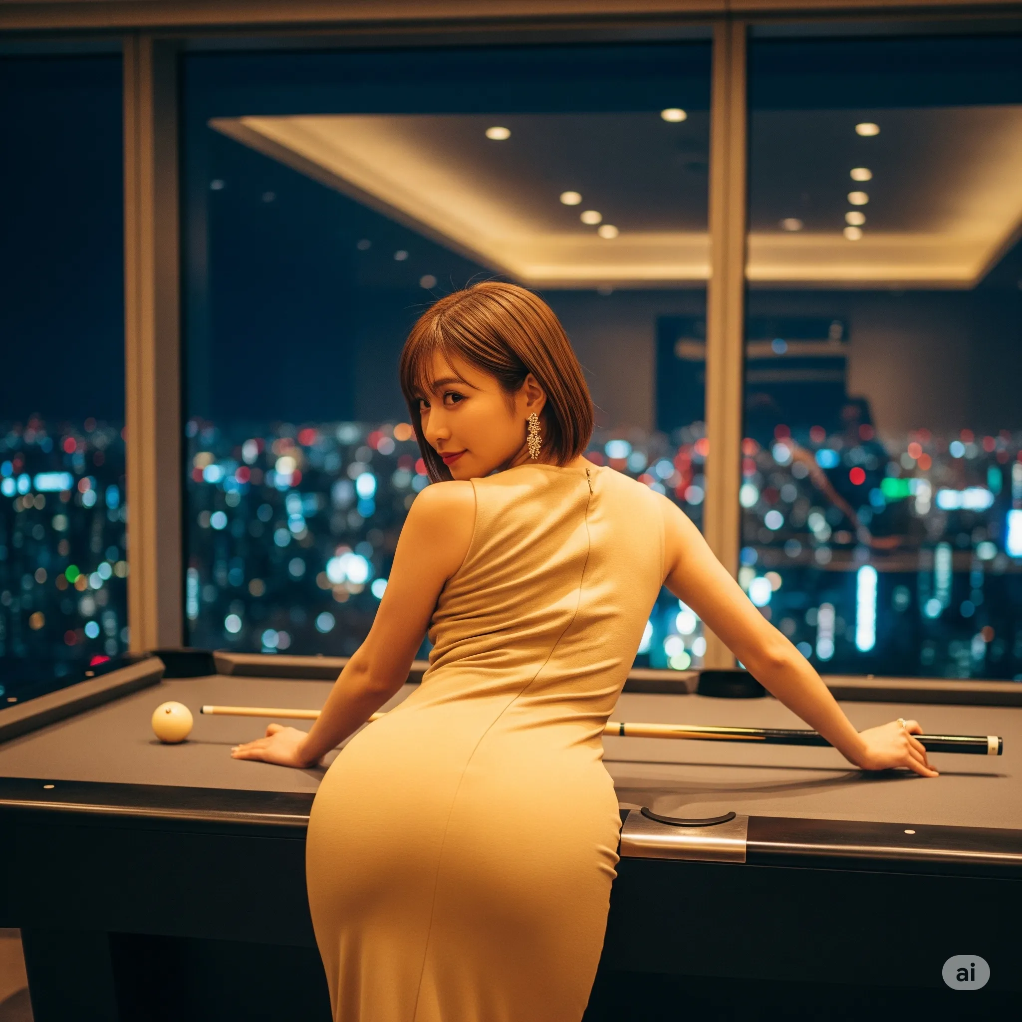 都会の夜景とタイトニットの色香 美尻 019