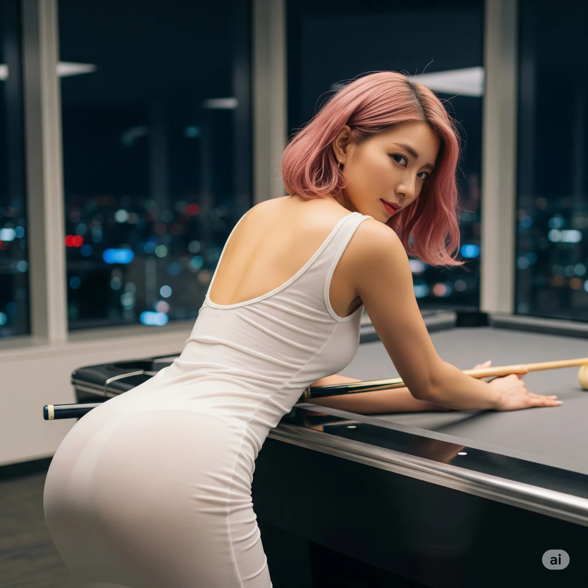 夜景に照らされるタイトワンピの曲線美 022