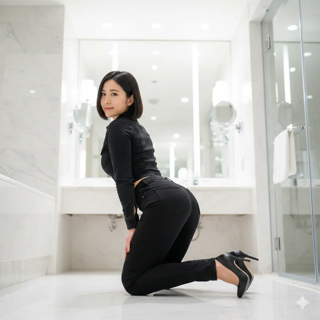 歩くたびに肉感が強調される、肥満体美女のデニムライン