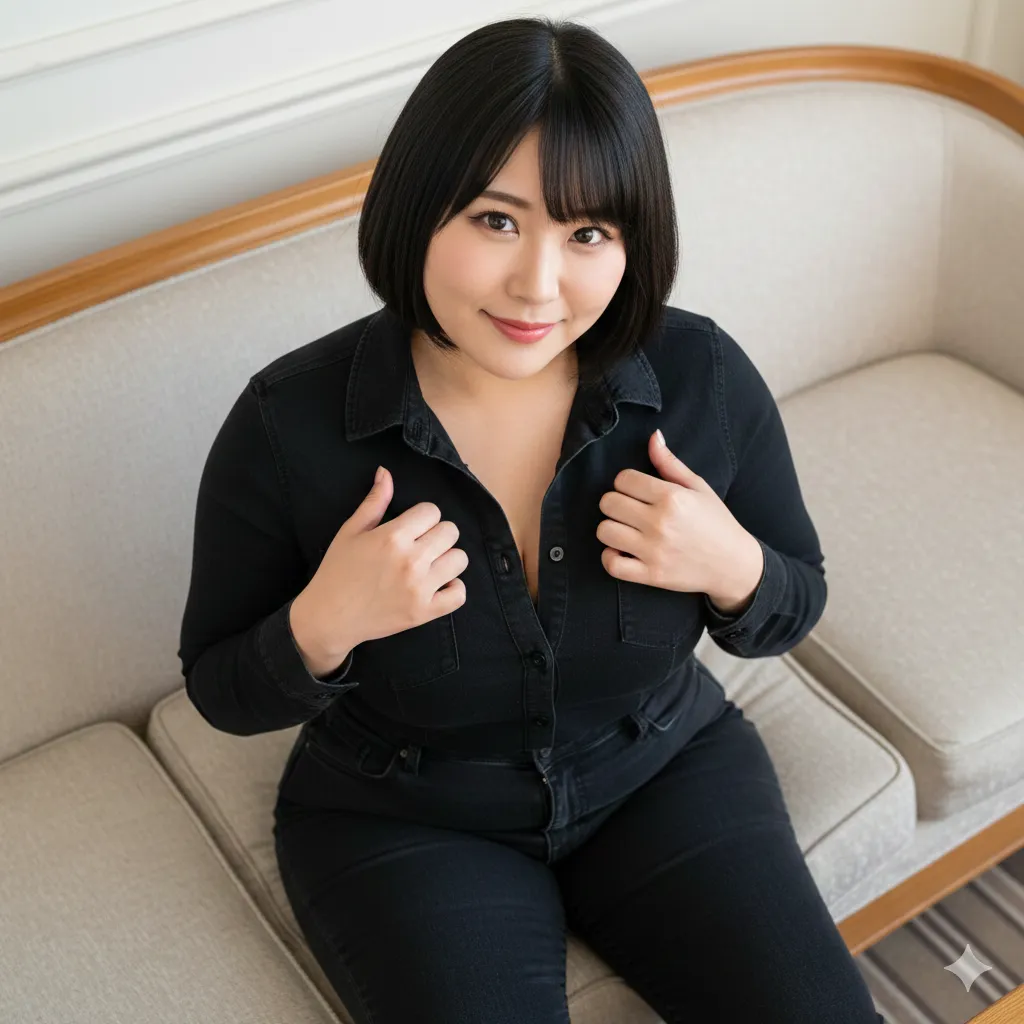 夕暮れに浮き上がる、デニム美女の巨大なシルエット