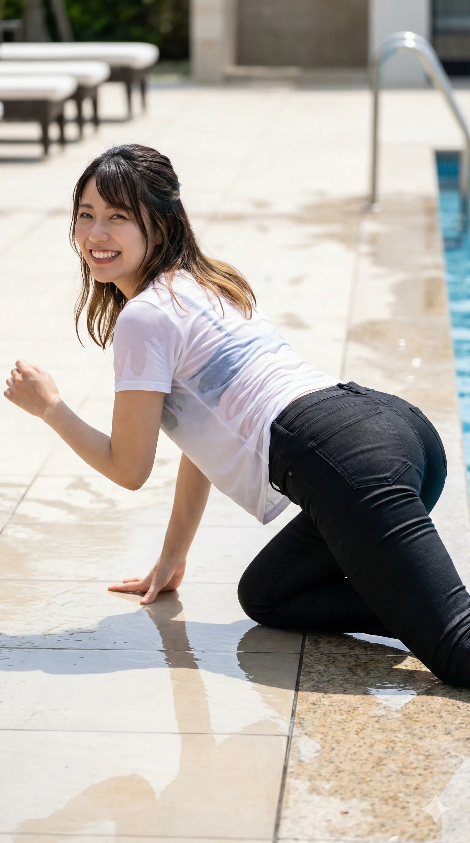 白Tシャツが透けて肌に密着する私服濡れの背徳アングル 高画質