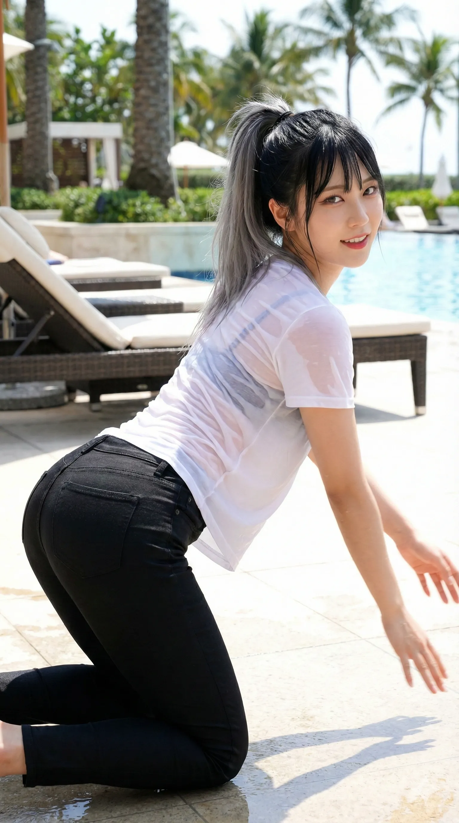 四つん這い姿勢で見せる背中から腰にかけてのS字曲線 グラビア