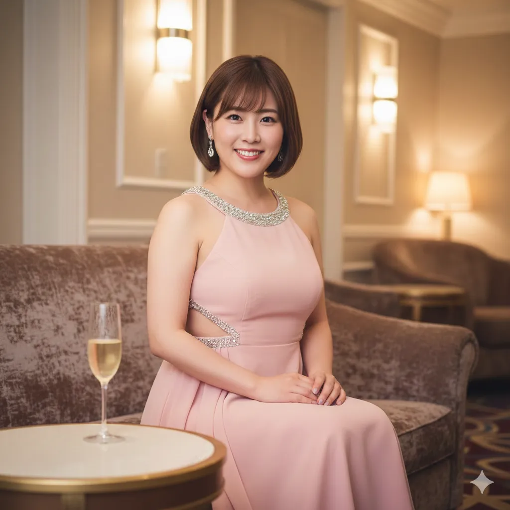 ソファに座り、脚を組んで脇を見せつけるサービスショット