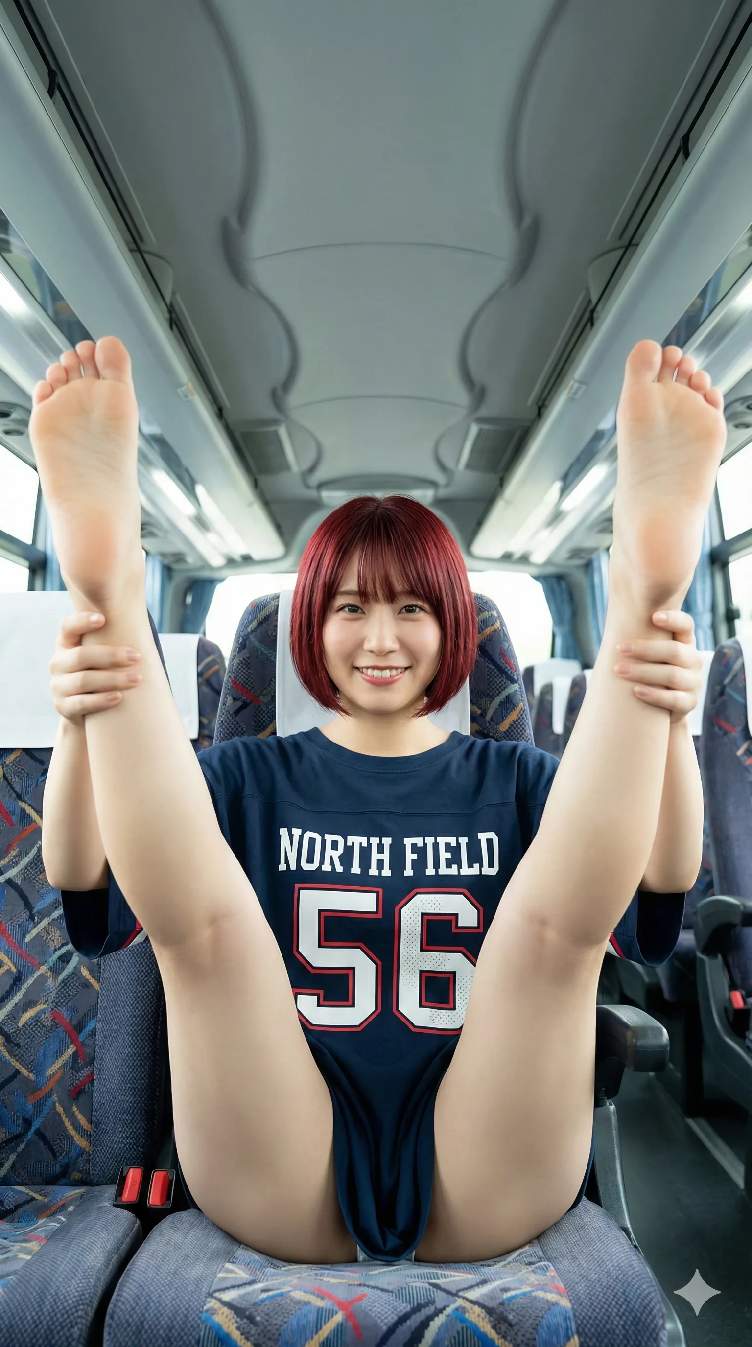 脚を左右に広げるギャルの車内フェチポーズ 026