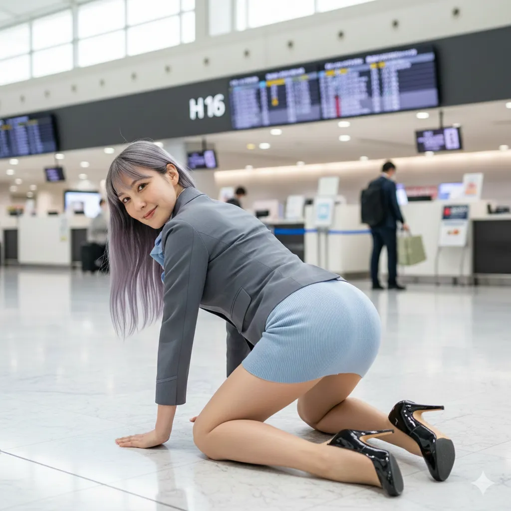 CA制服のヒップライン 強調構図 空港フェチ写真 009