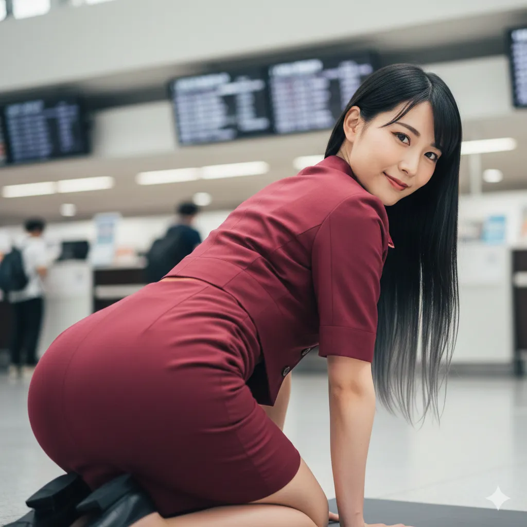 キャビンアテンダント 四つん這い 美脚美尻ショット 015