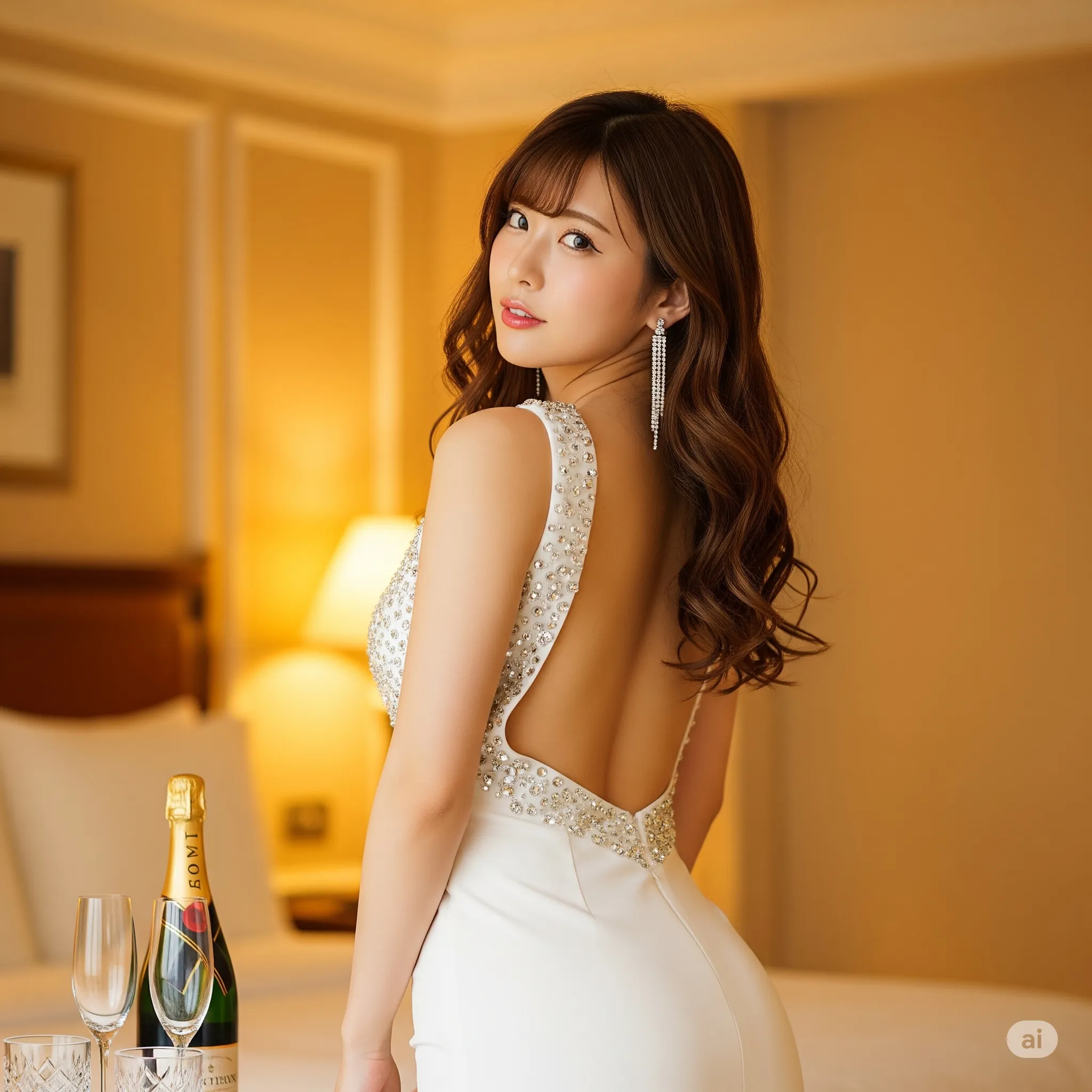 室内で片脚を上げるポーズが尻曲線を際立たせる一枚 015