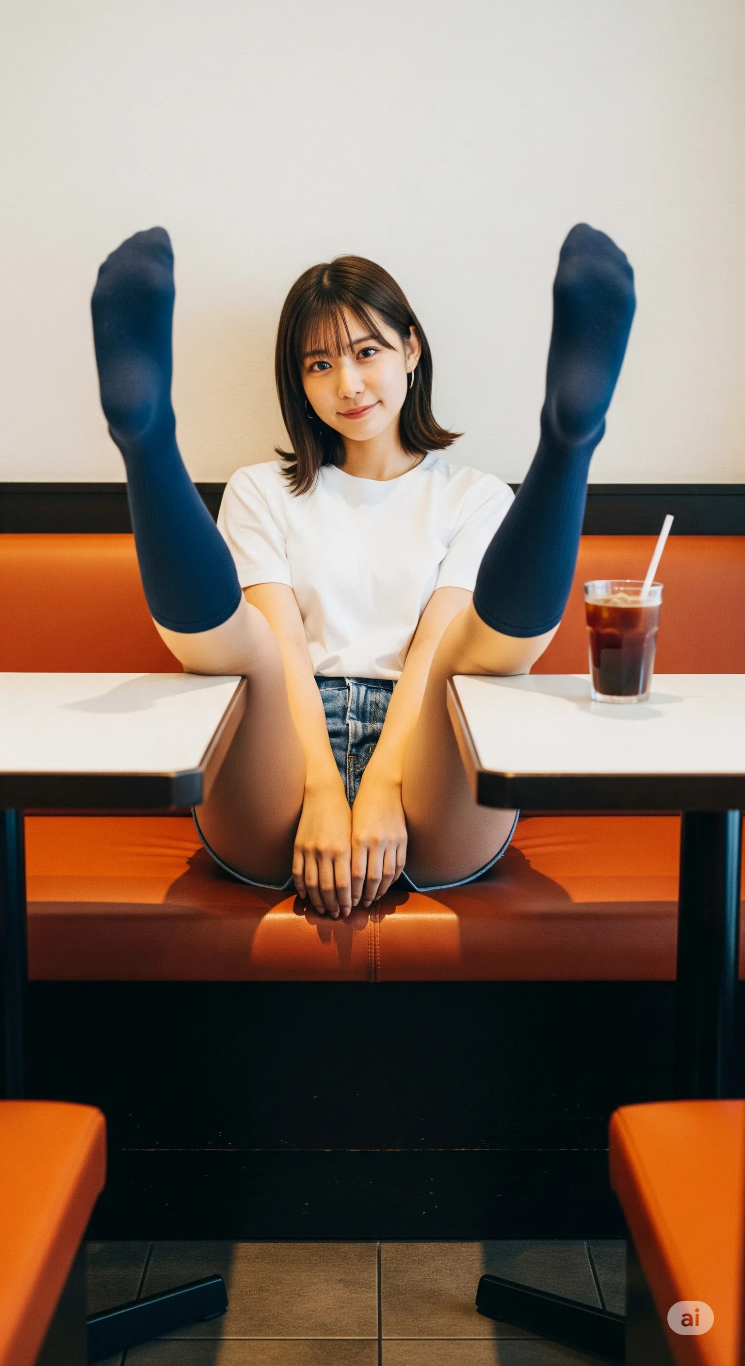 テーブルの影でこっそり繰り広げられる、靴下フェチの極致