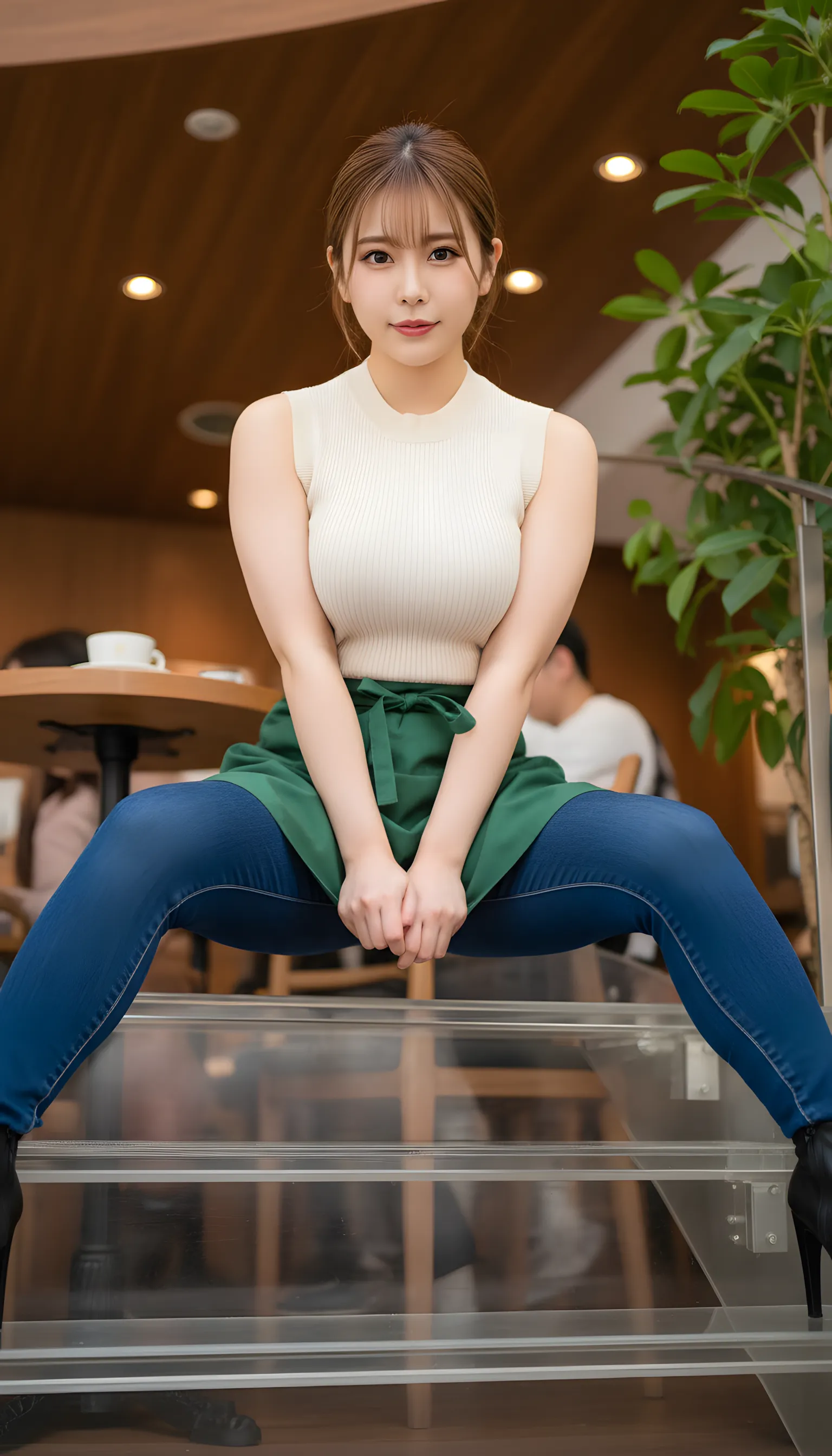 カフェ店員 屈み 尻の肉感 032