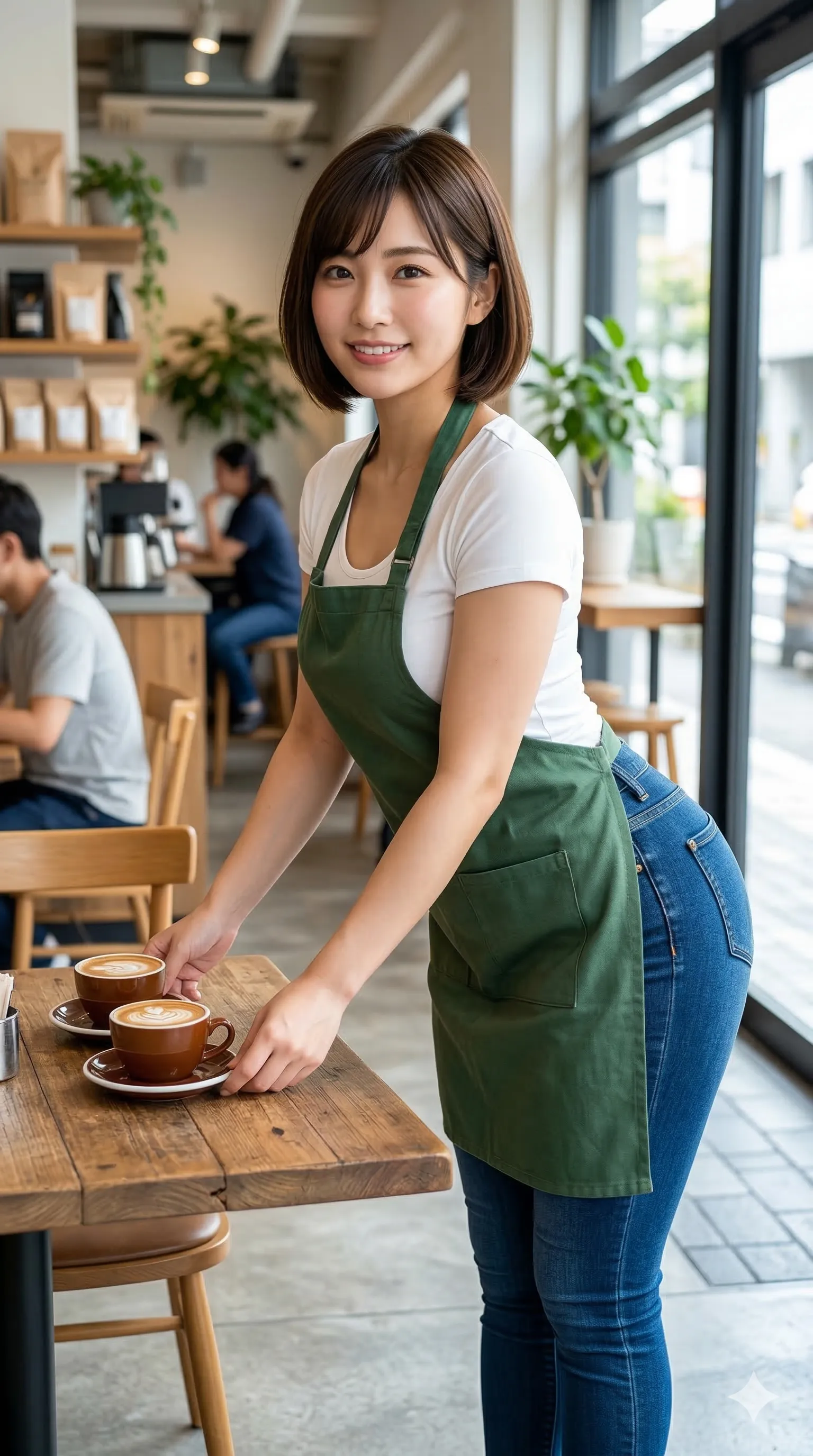 カフェ美女 屈み 最高の曲線美 045