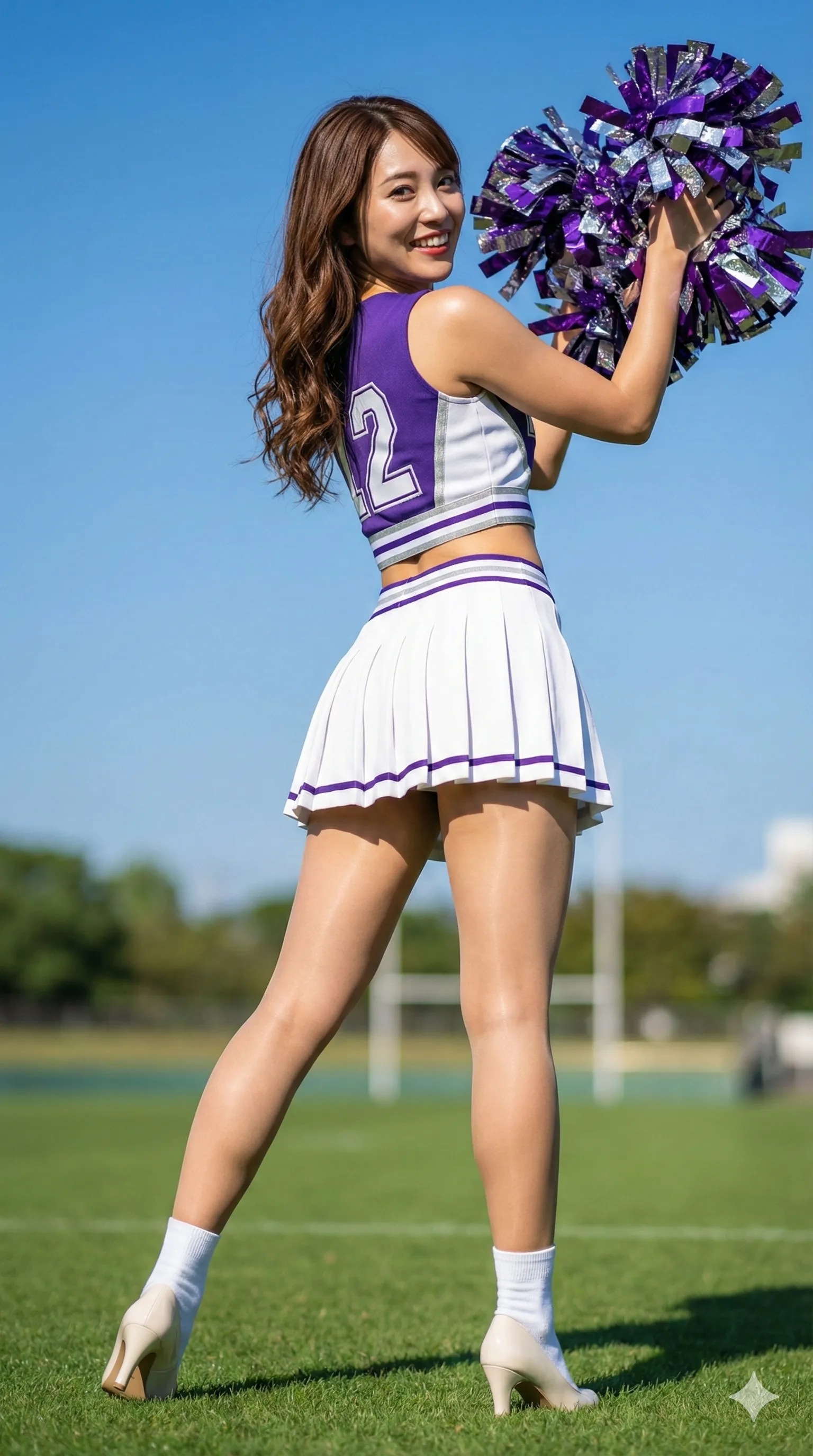 元気なチアガールの脚線美と鮮やかな衣装 002