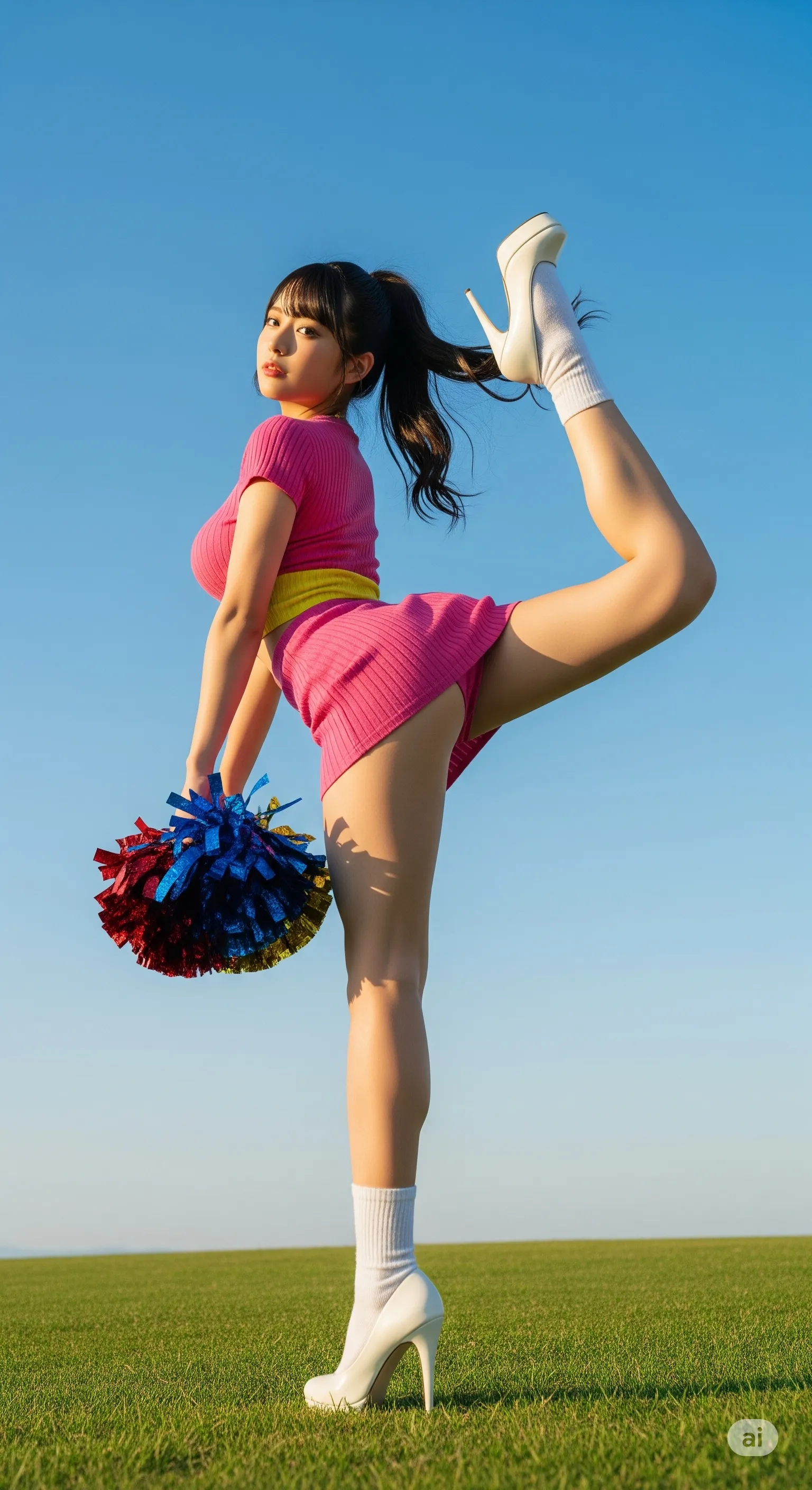 アクティブなポーズで魅せるチアガールの脚の美しさ 019