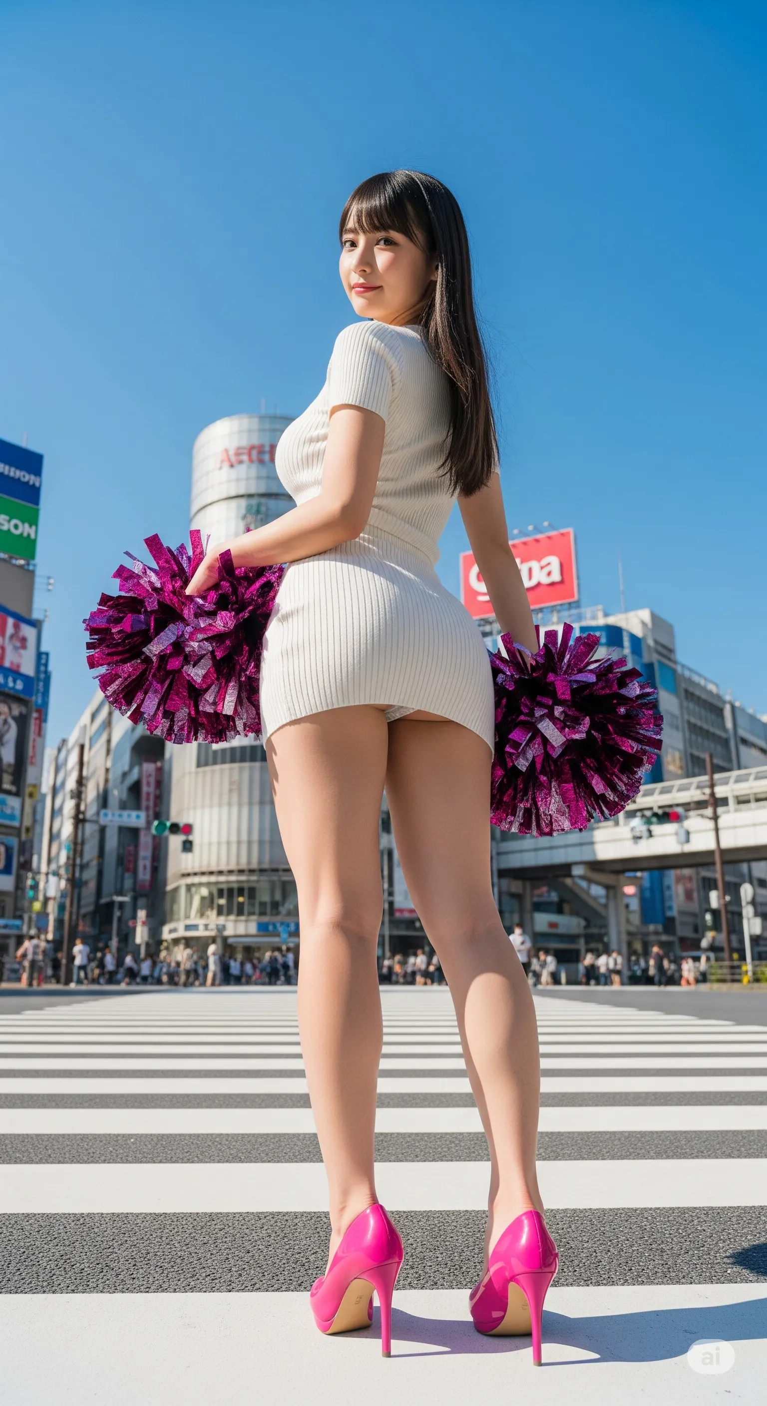 可憐な横姿勢で魅せるチアガールの脚線美 028