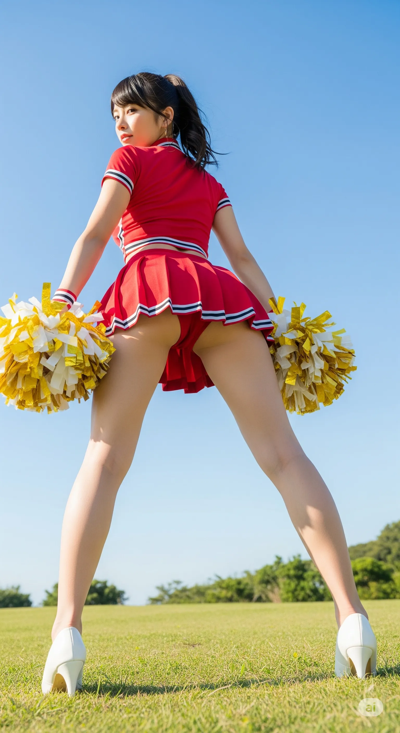シンプルな背景で際立つチアガールの脚線美 033