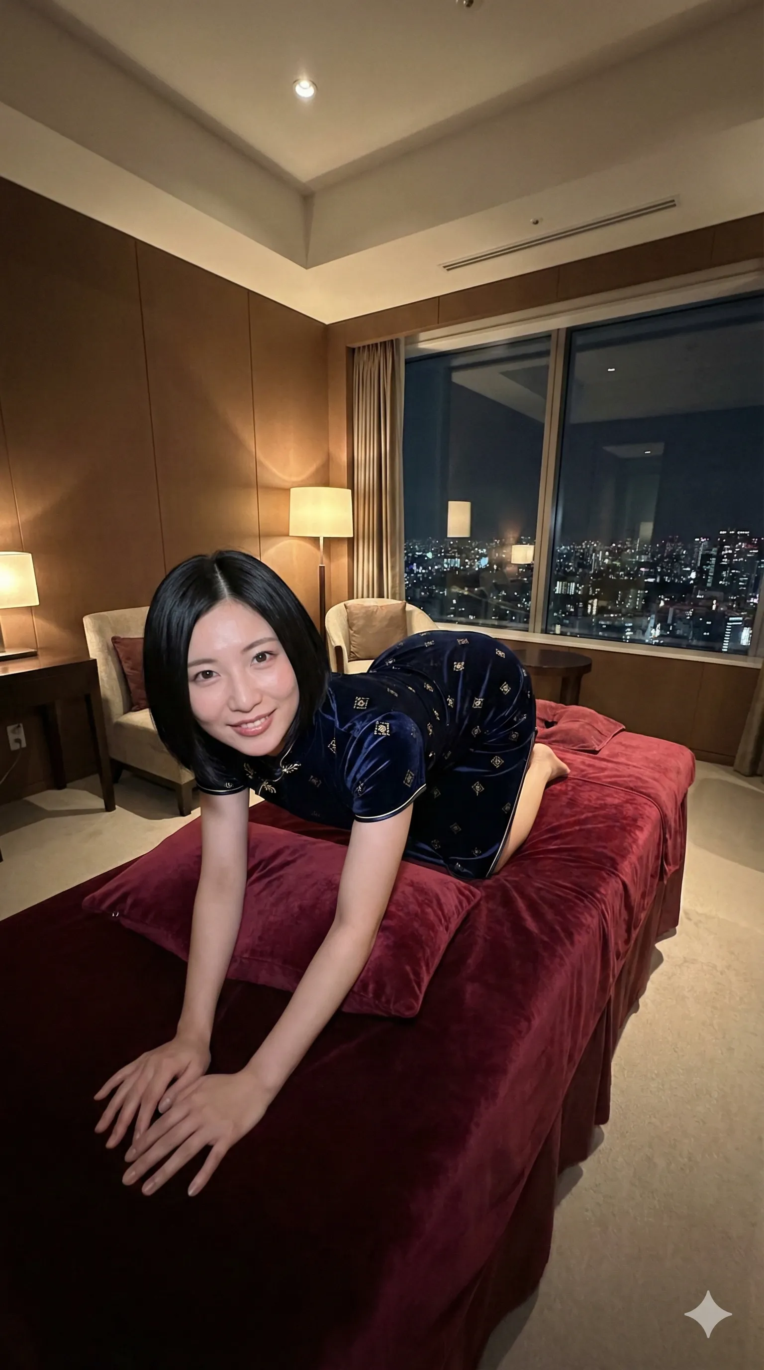 チャイナドレスの滑らかな布越しに感じるヒップフォルム