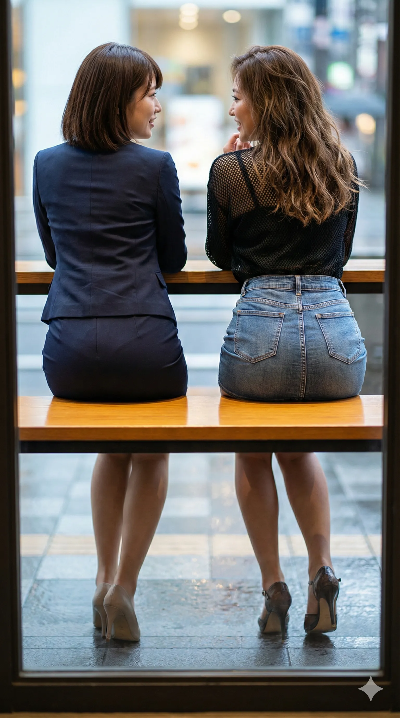 商品を手に取り振り返る直前の艶やかなポーズ