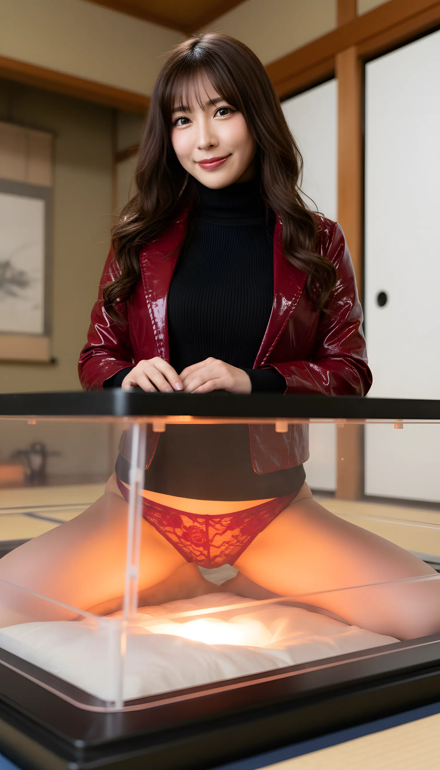 透明コタツの下着まる見えなOL美女たち 究極のスーツ着衣ギャップ生足フェチグラビア 048